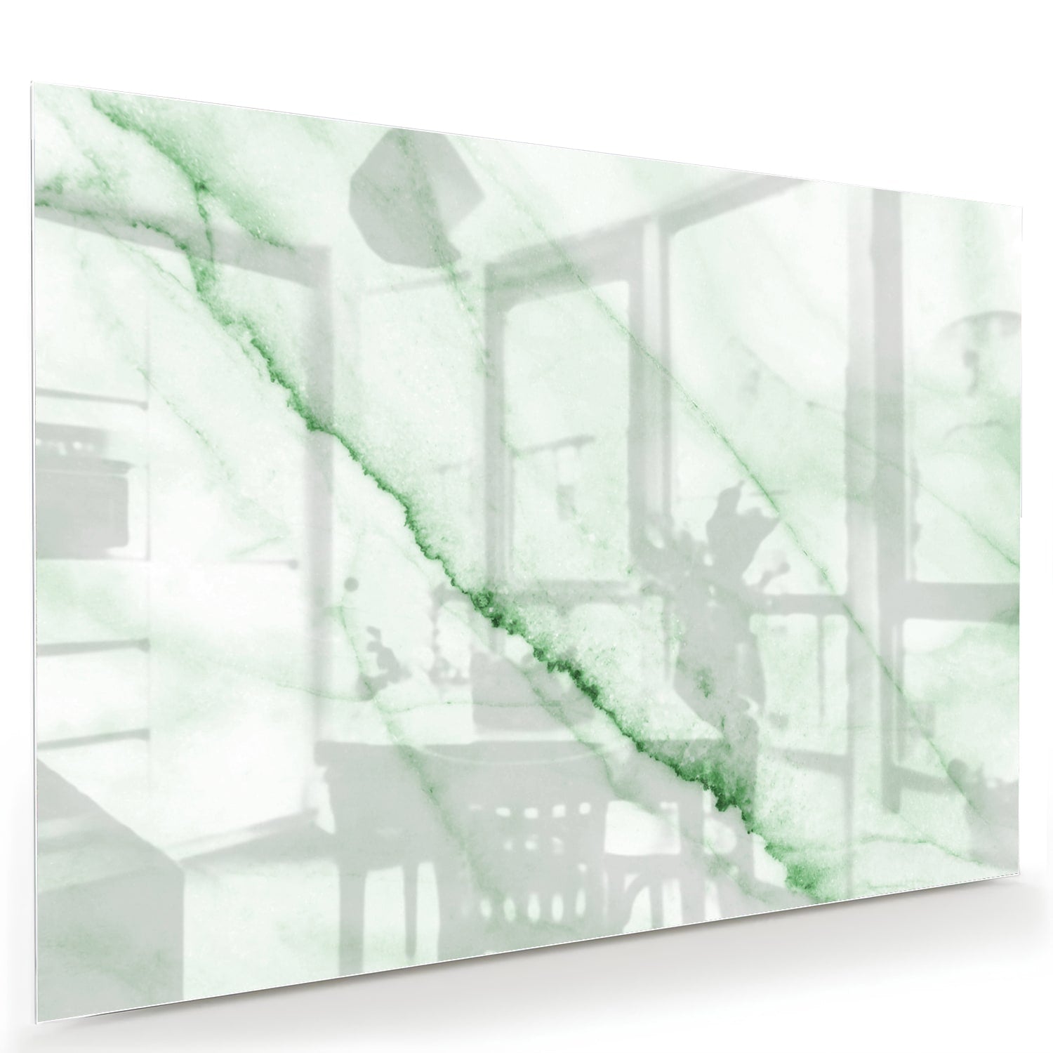 Elegantes Glasbild mit grüner Marmoroptik – Glasbild aus Sicherheitsglas, Größe 60x40