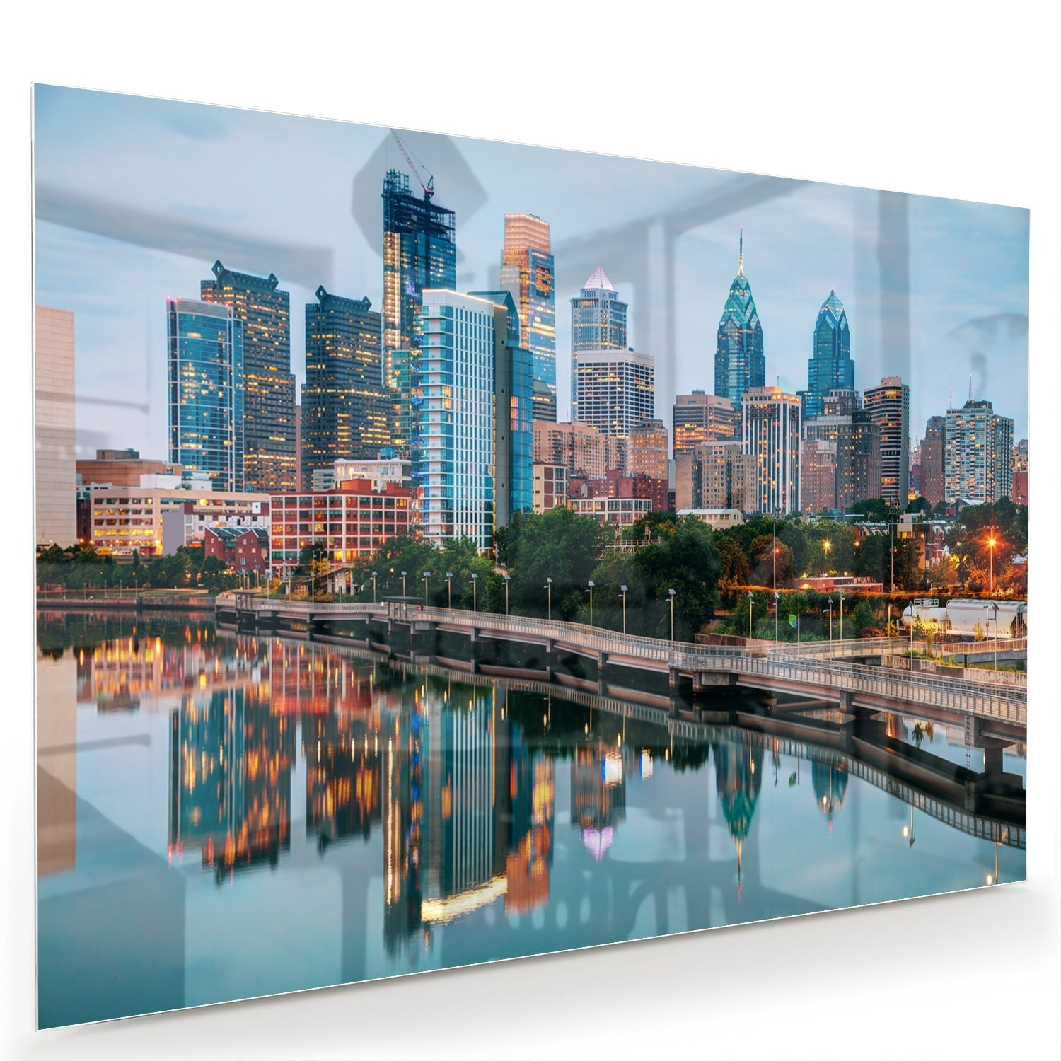 Modernes Glasbild mit Stadtansicht – Glasbild aus Sicherheitsglas, Größe 60x40