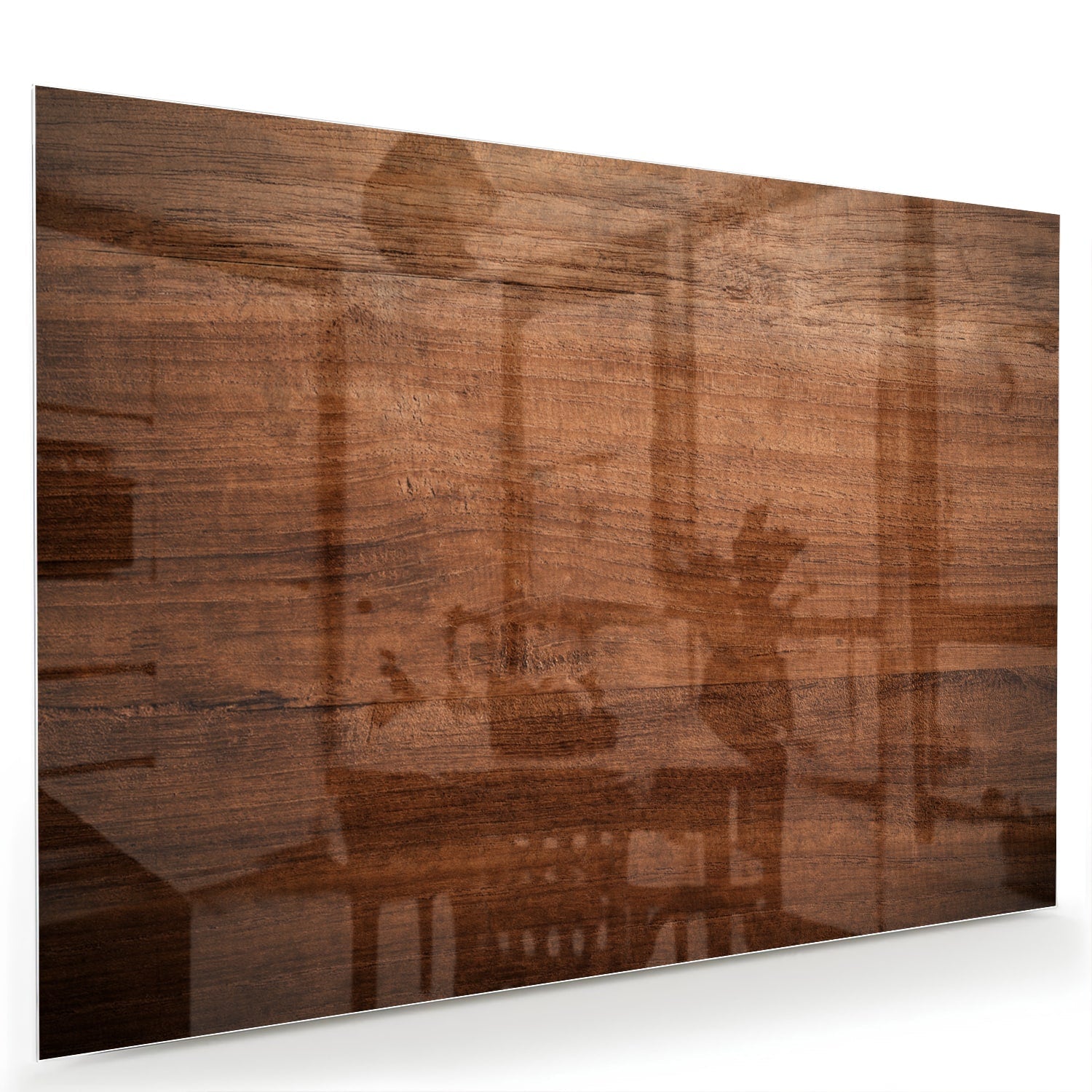 Elegantes Glasbild in warmem Holzton – Glasbild aus Sicherheitsglas, Größe 60x40