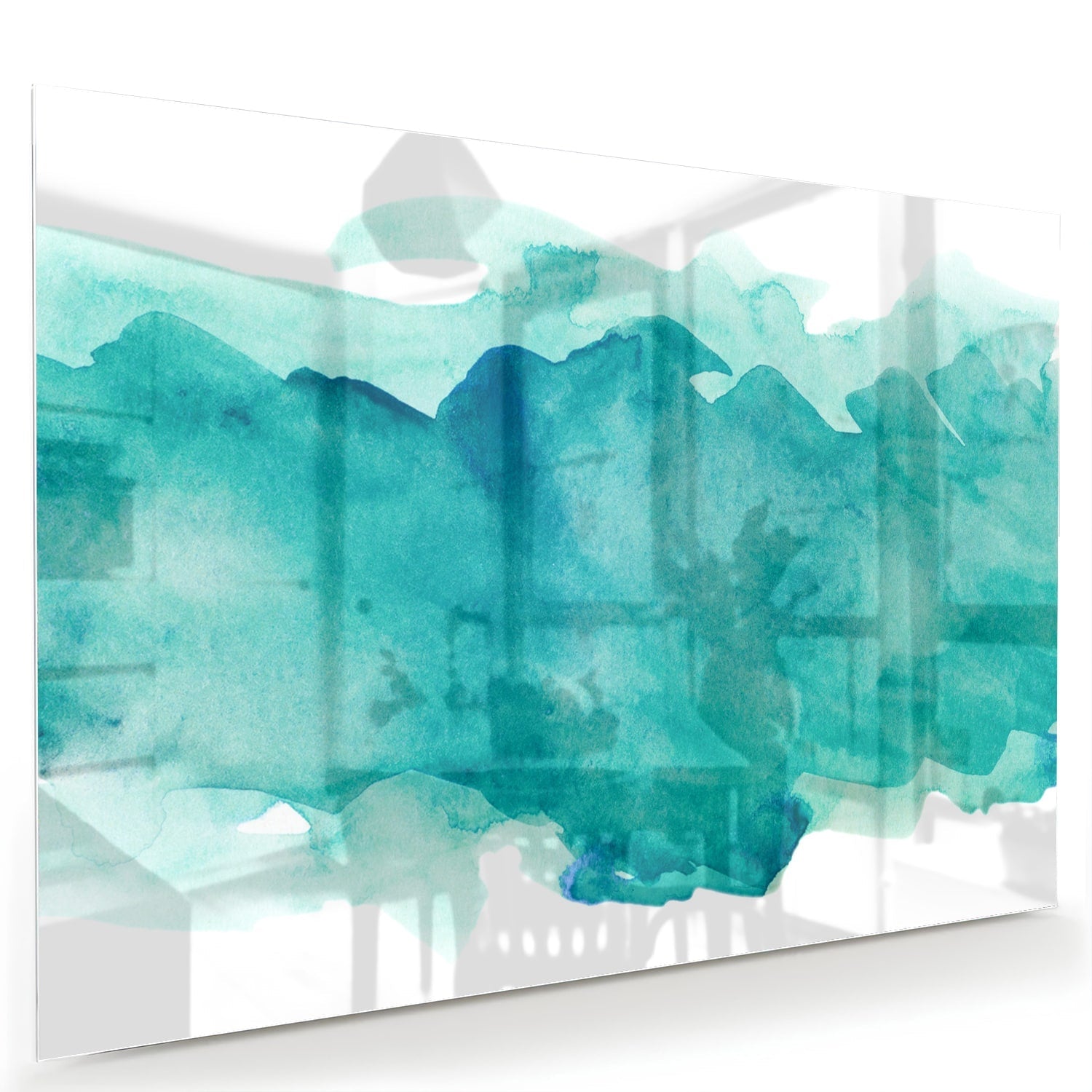 Abstraktes türkisfarbenes Glasbild für moderne Innenräume – Glasbild aus Sicherheitsglas, Größe 60x40