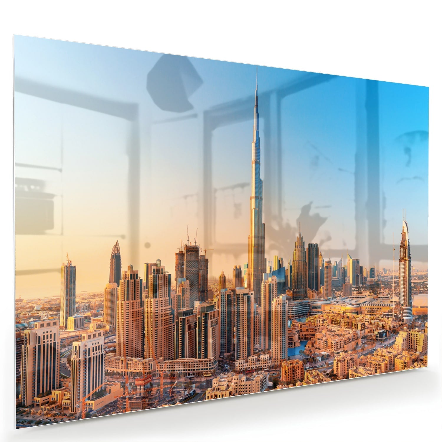 Modernes Glasbild mit Skyline Dubai – Glasbild aus Sicherheitsglas, Größe 60x40