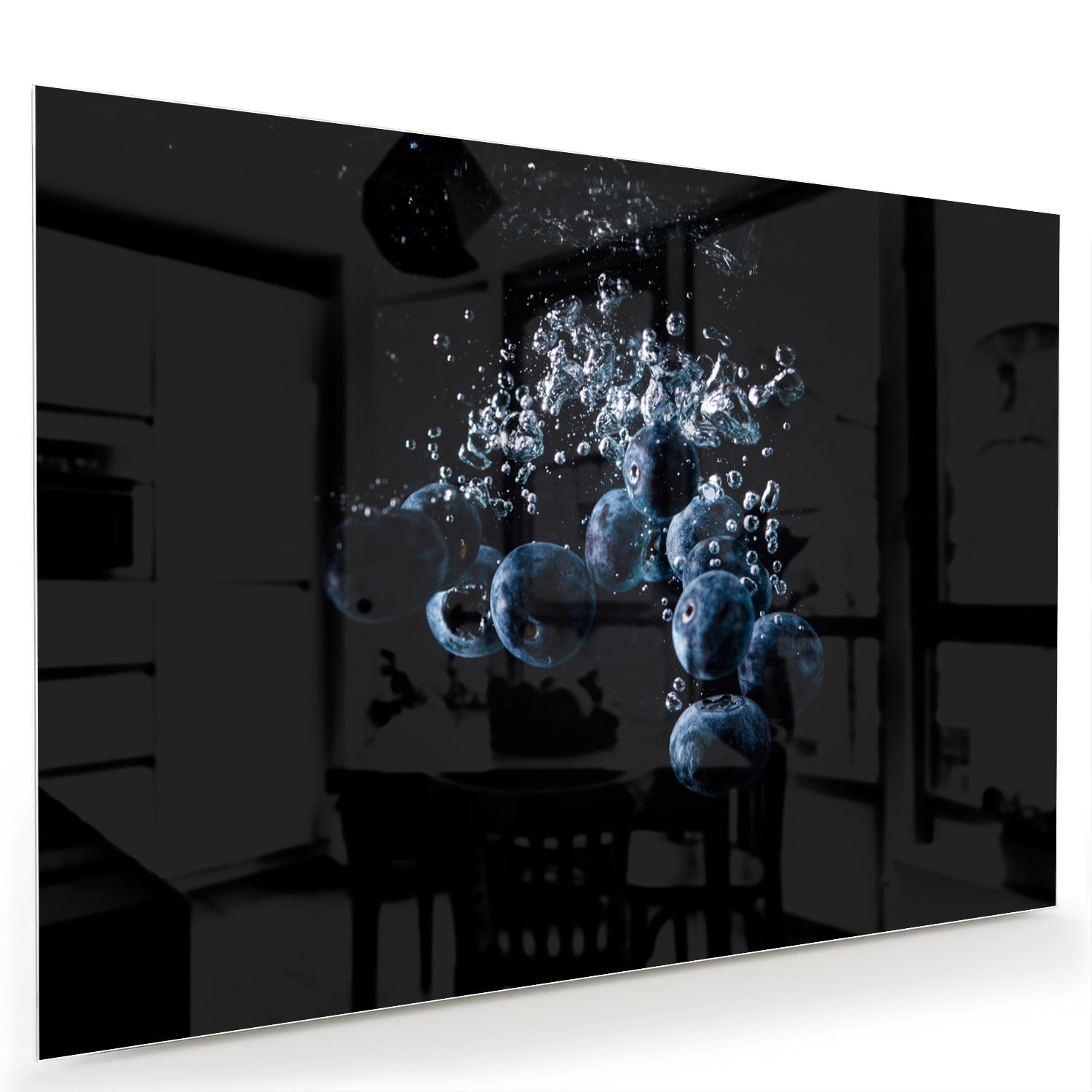 Abstraktes Glasbild mit Blasen in Wasser – Glasbild aus Sicherheitsglas, Größe 60x40