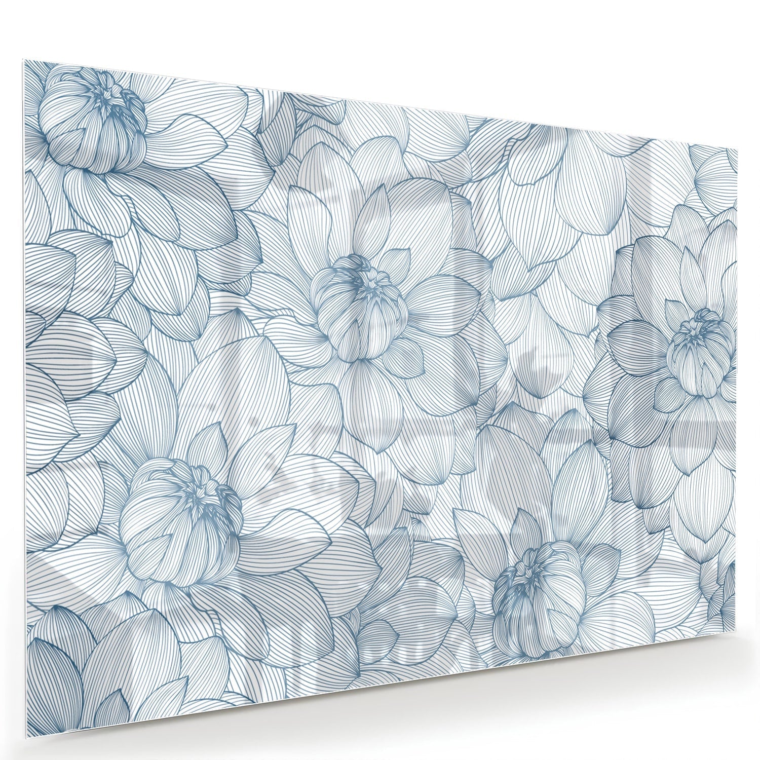 Elegantes Glasbild mit Blumendesign in Blau – Glasbild aus Sicherheitsglas, Größe 60x40