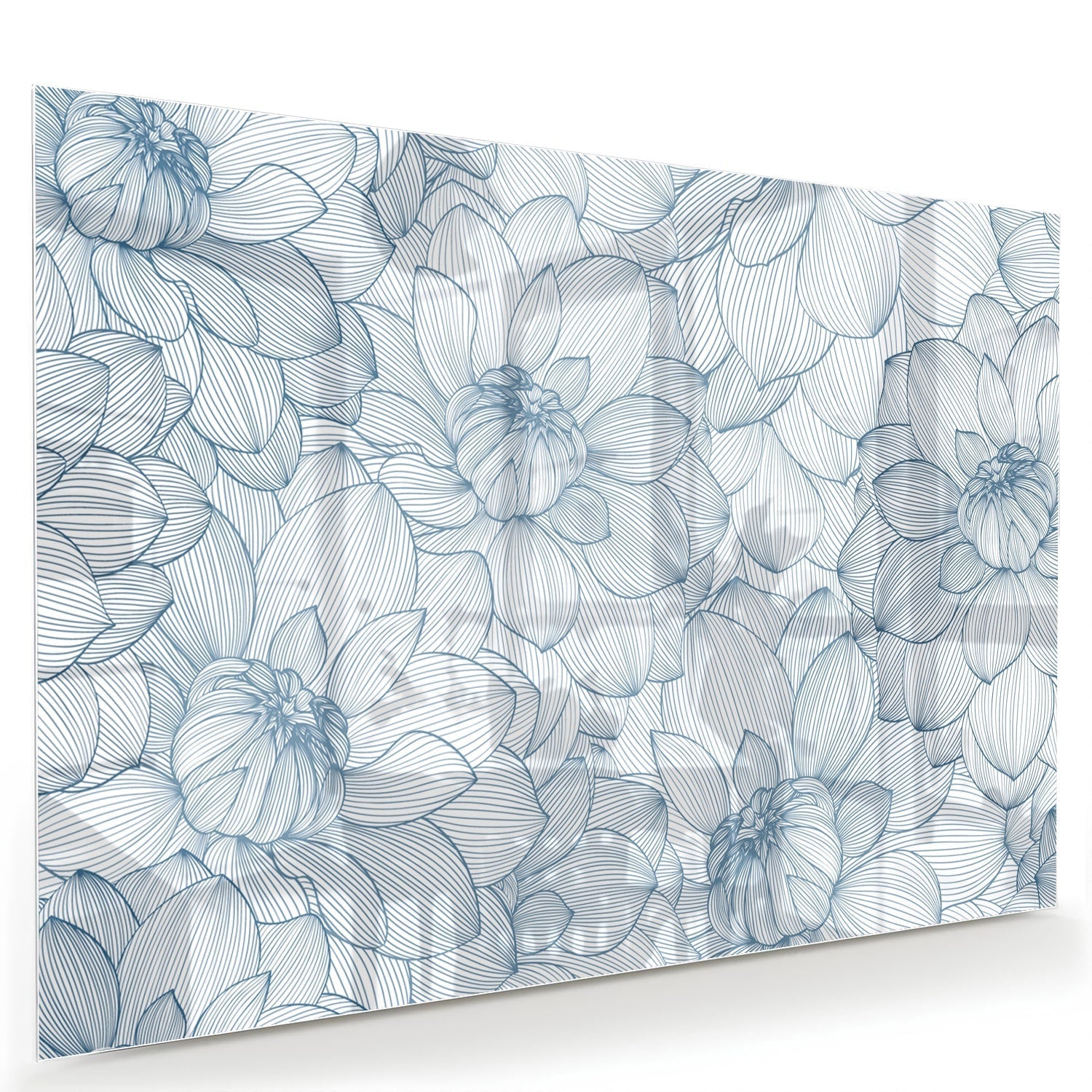 Elegantes Glasbild mit bloemdesign in blau als moderne Glas-Wanddekoration aus 4 mm Sicherheitsglas
