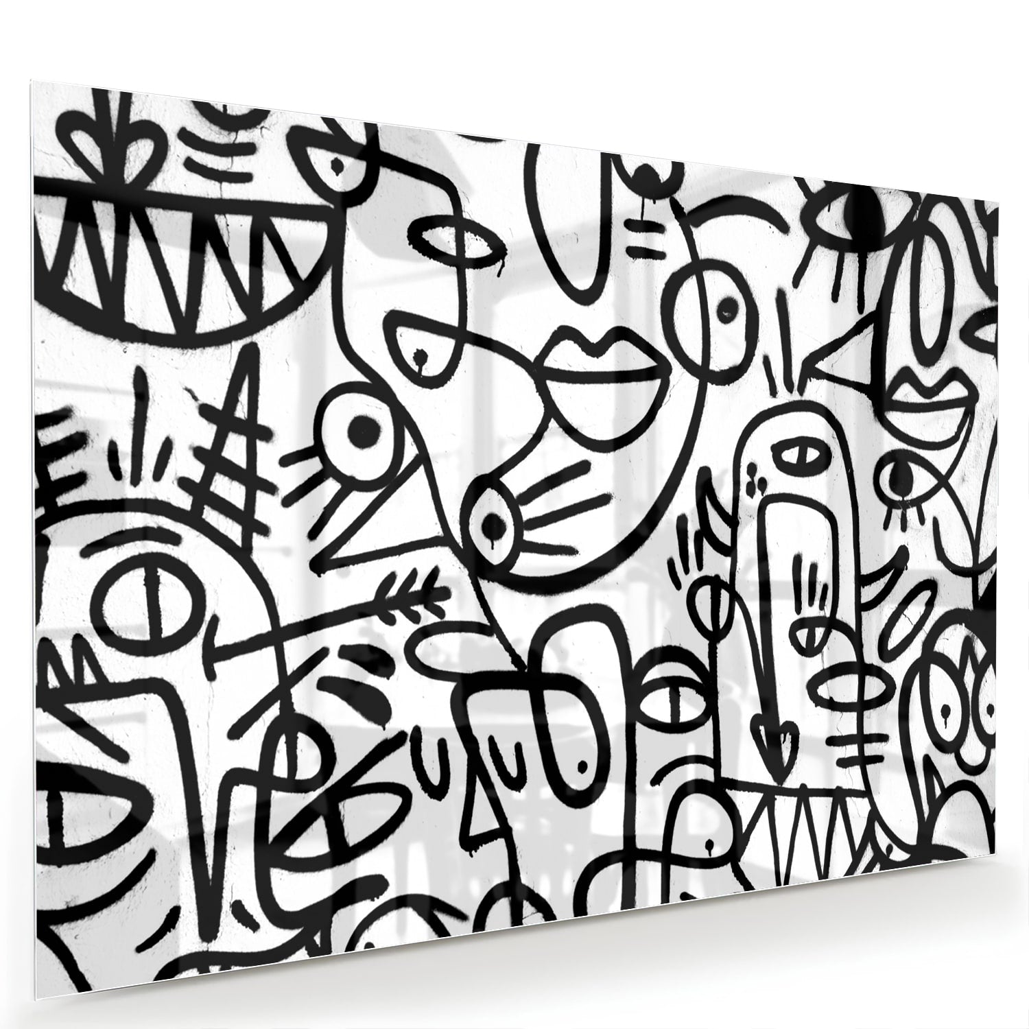 Abstraktes Schwarz-Weiß-Glasbild mit Formen – Glasbild aus Sicherheitsglas, Größe 60x40