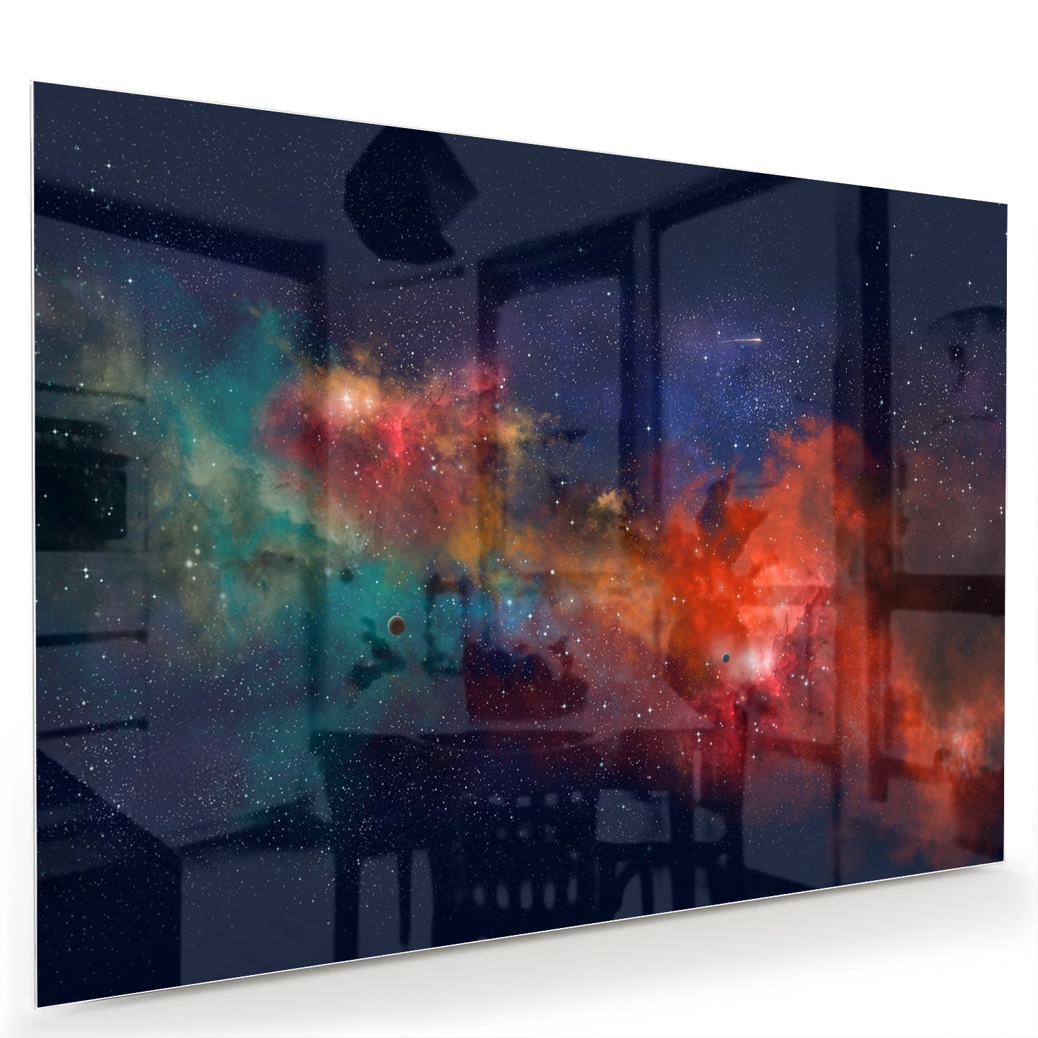 Leuchtendes Glasbild mit Galaxie – Glasbild aus Sicherheitsglas, Größe 60x40