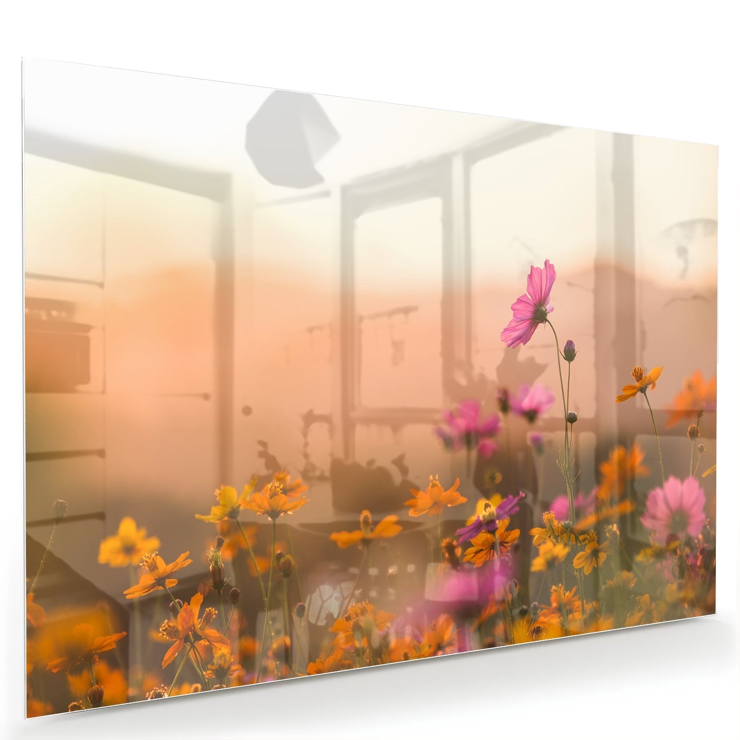 Wunderschönes Glasbild mit Blumen in Pastellfarben – Glasbild aus Sicherheitsglas, Größe 60x40