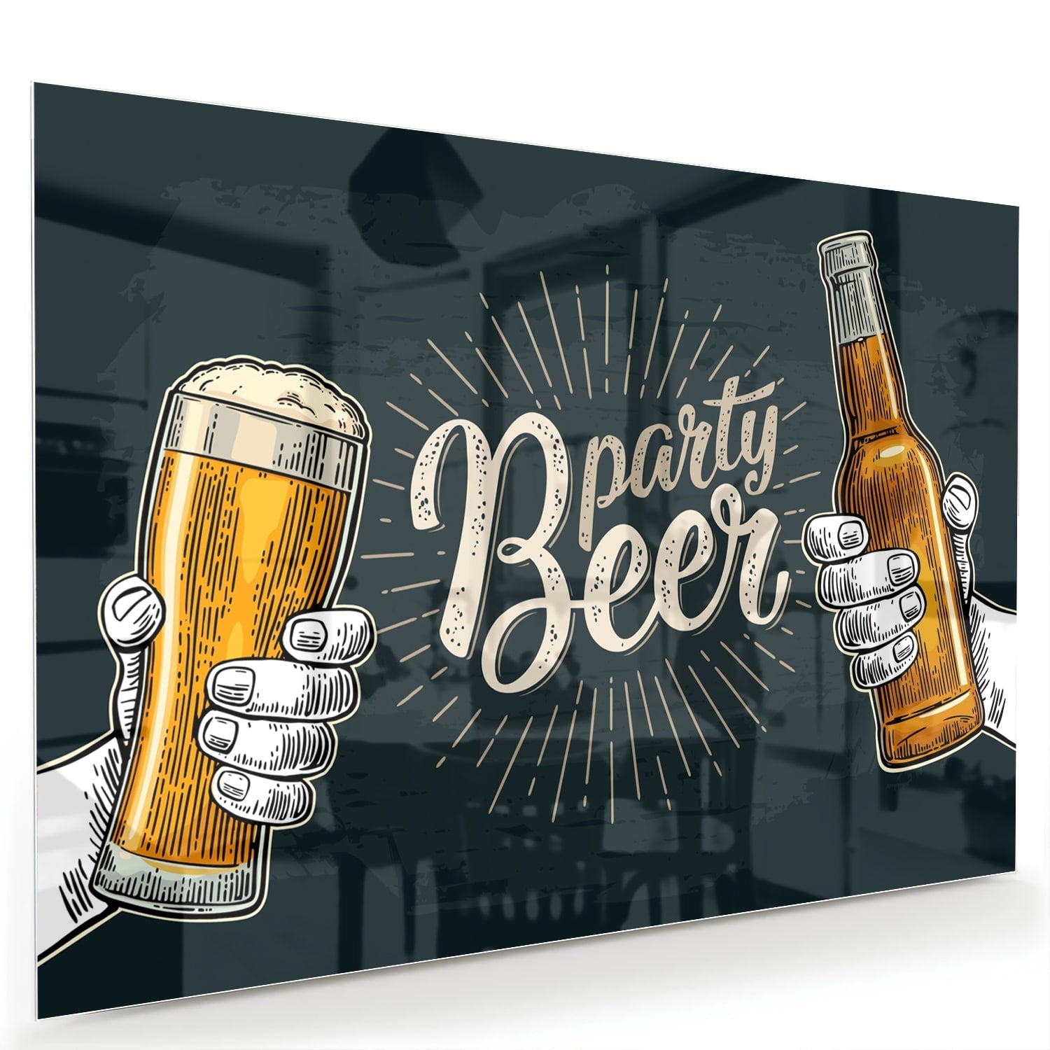Festliches Glasbild mit Bier – Glasbild aus Sicherheitsglas, Größe 60x40