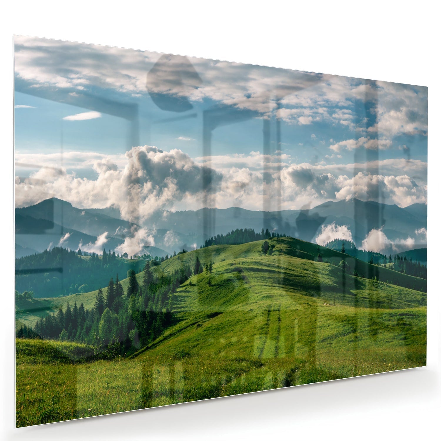 Atemberaubendes Berglandschaft Glasbild als moderne Glas-Wanddekoration aus 4 mm Sicherheitsglas