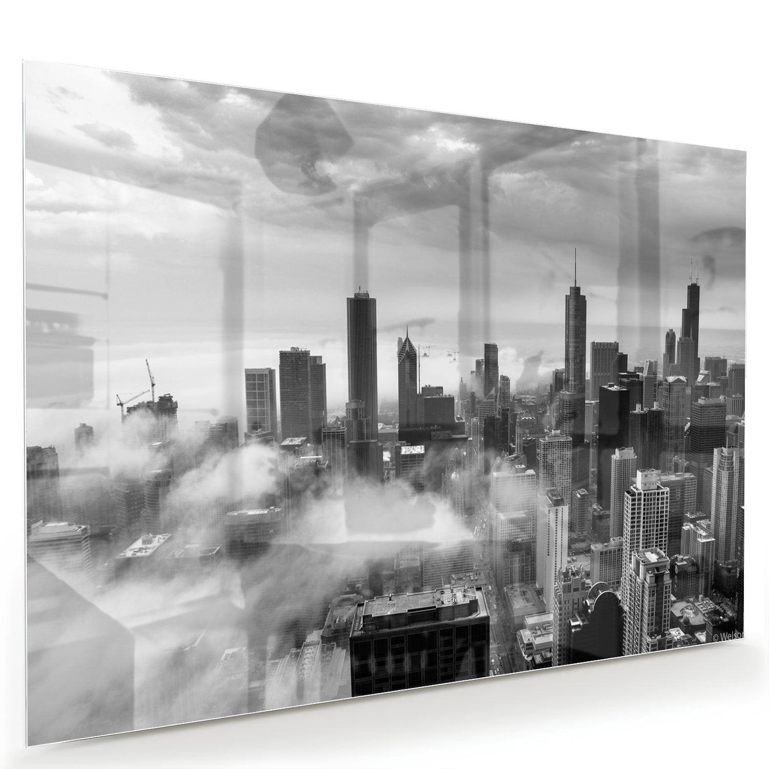 Schwarz-Weiß-Glasbild mit Stadtmotiv – Glasbild aus Sicherheitsglas, Größe 60x40