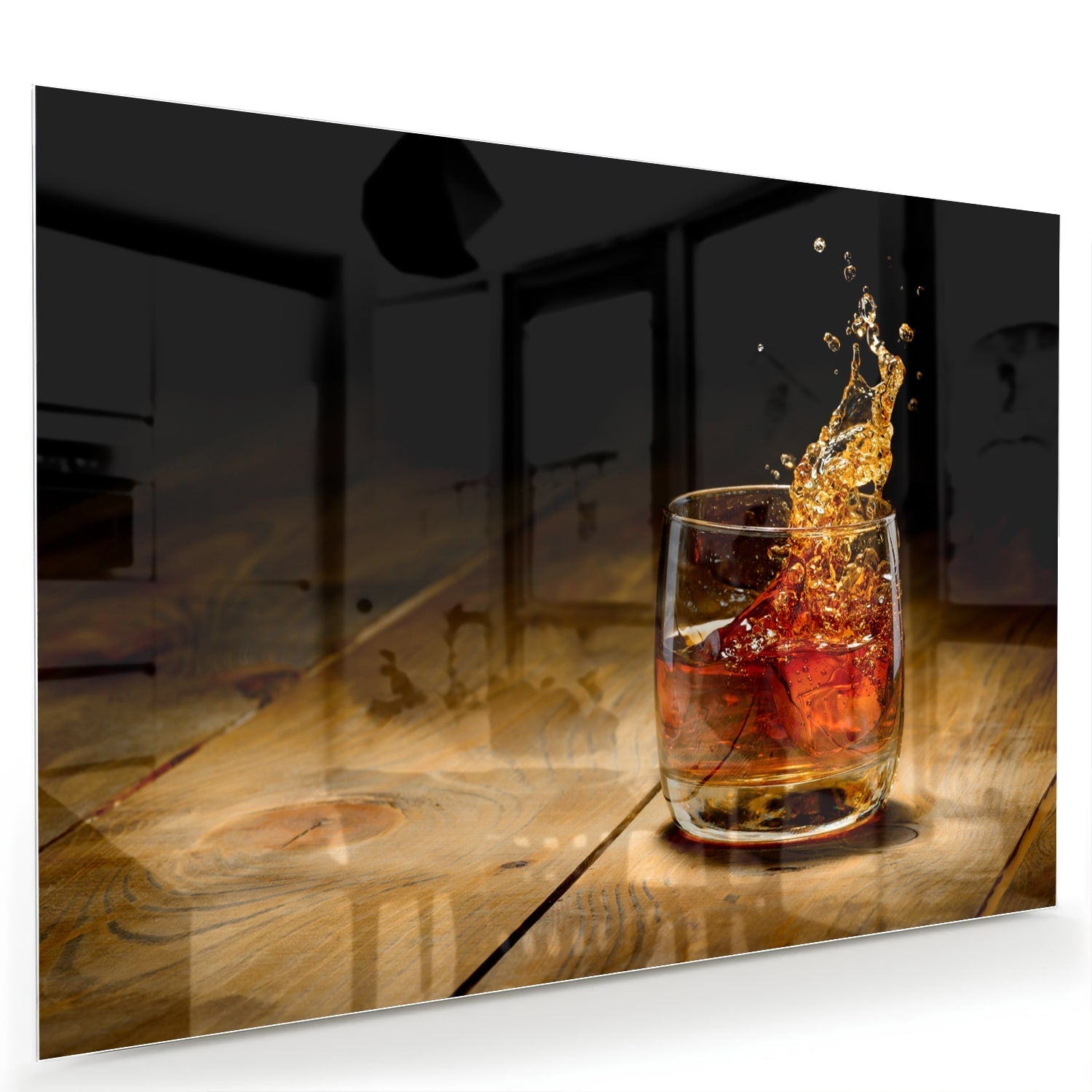 Glasbild mit spritzigem Getränk – Glasbild aus Sicherheitsglas, Größe 60x40