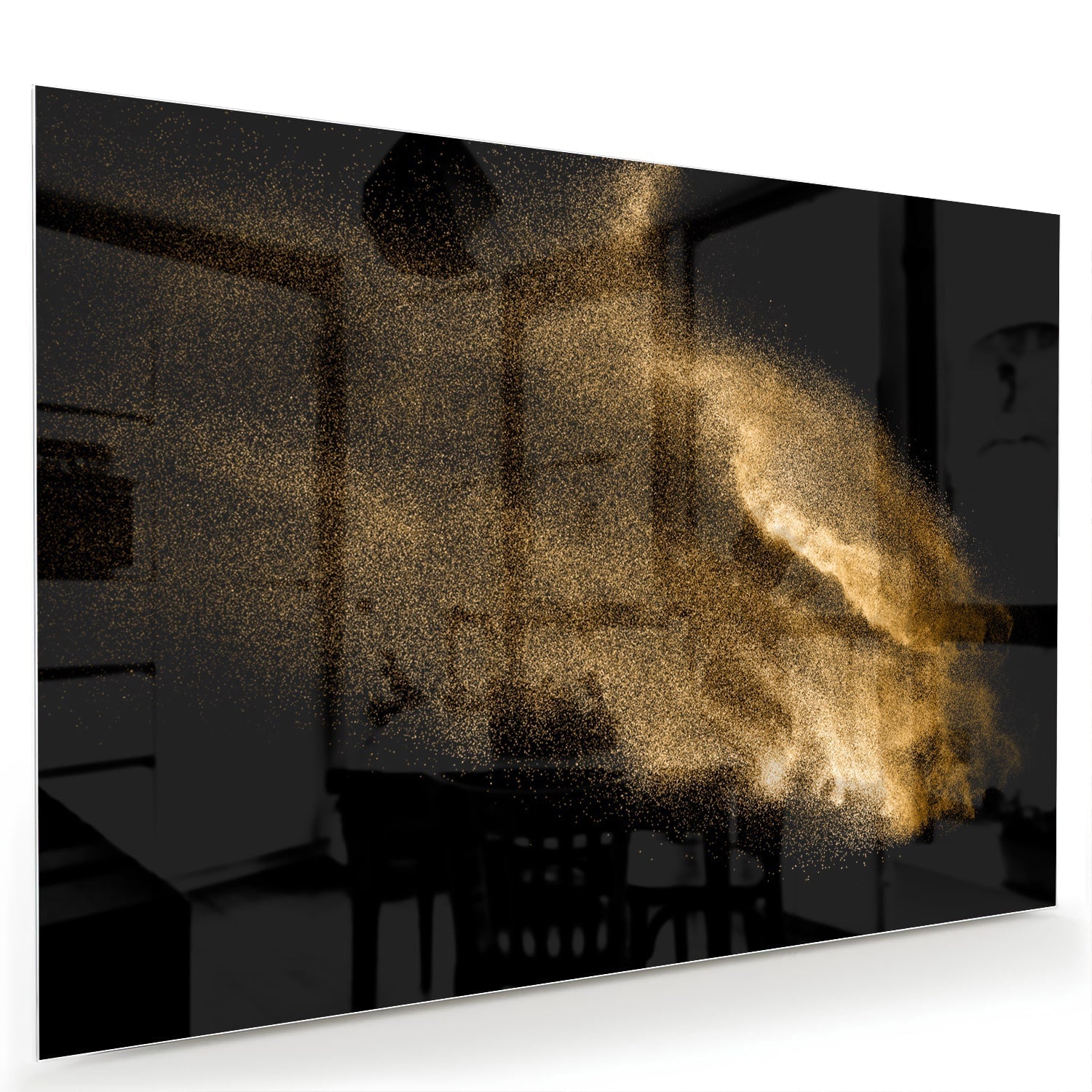 Glasbild – Goldene Hand auf schwarzem Hintergrund – Glasbild aus Sicherheitsglas, Größe 60x40