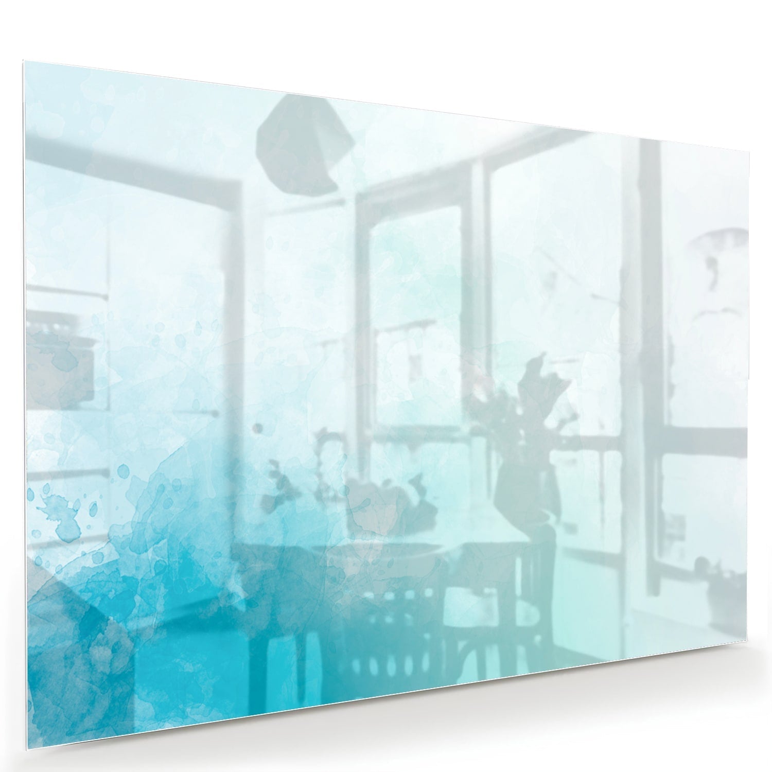 Abstraktes Glasbild in blauen und türkisen Farbtönen – Glasbild aus Sicherheitsglas, Größe 60x40