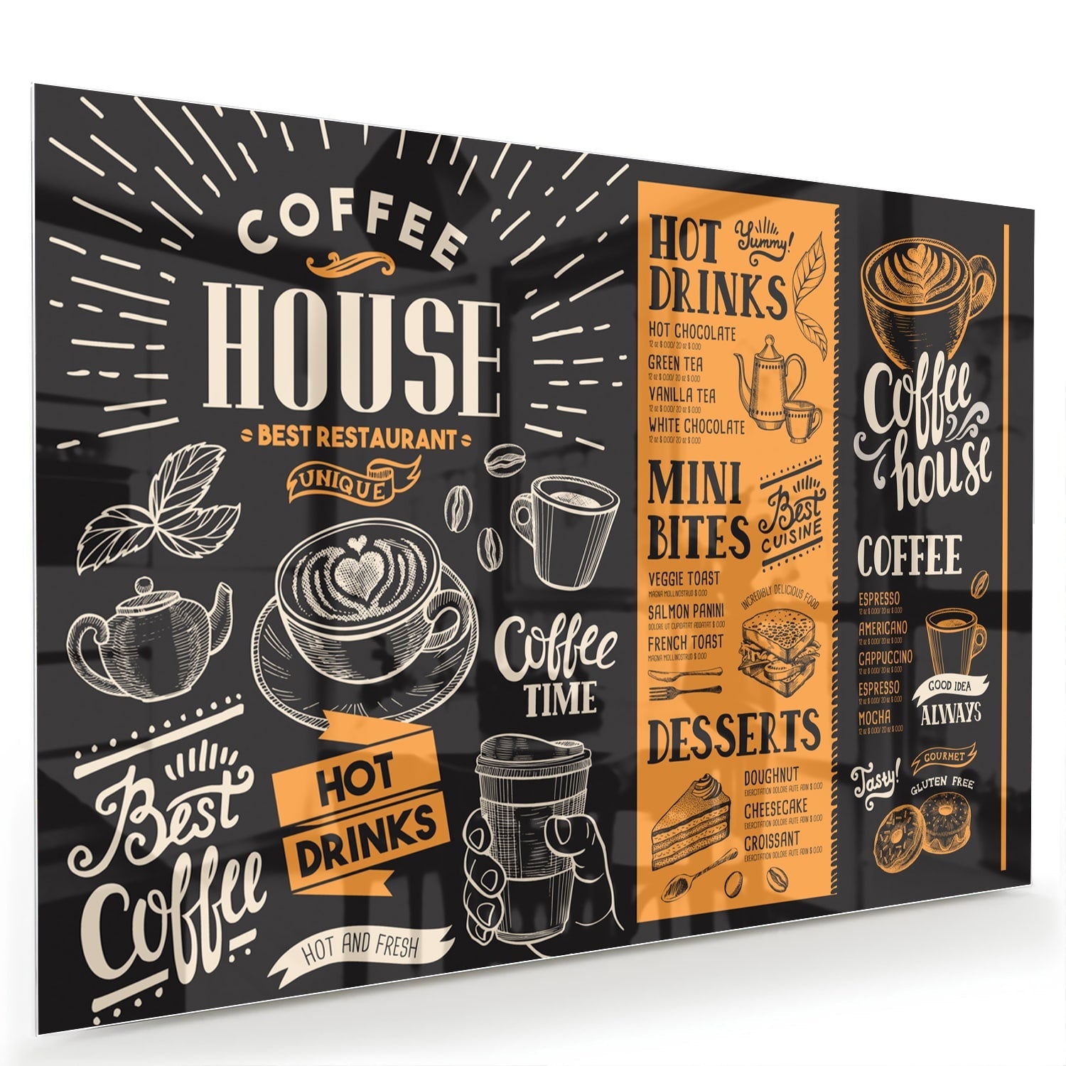 Glasbild – Vintage Coffee-House – Glasbild aus Sicherheitsglas, Größe 60x40