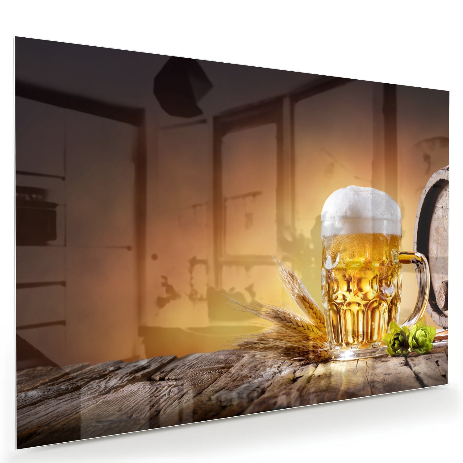 Glasbild mit einem kühlen Bier – Glasbild aus Sicherheitsglas, Größe 60x40