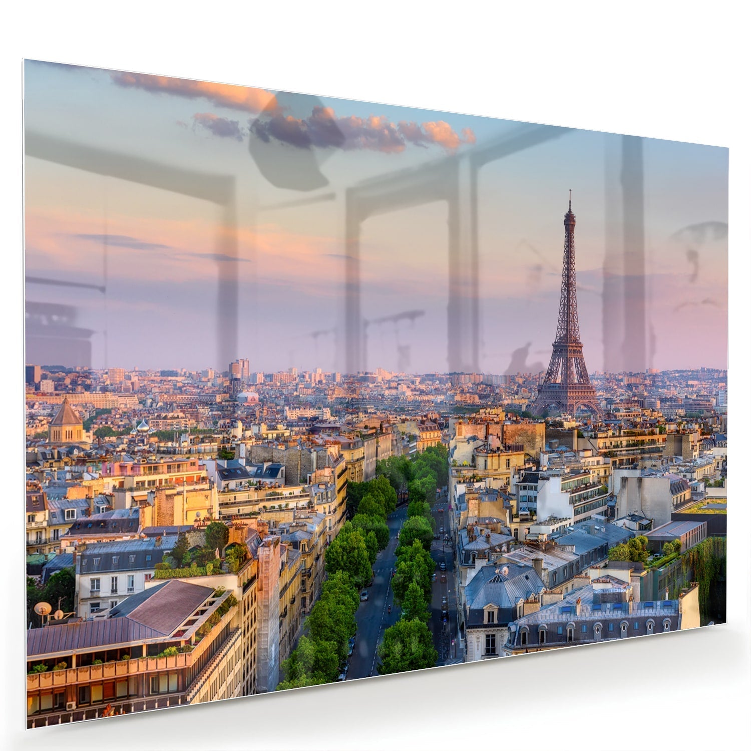 Glasbild mit dem Eiffelturm in Paris – Glasbild aus Sicherheitsglas, Größe 60x40