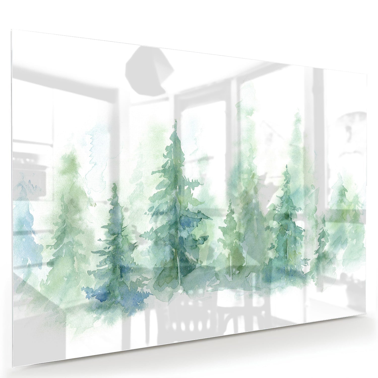Glasbild mit grünen Tannenbäumen – Glasbild aus Sicherheitsglas, Größe 60x40