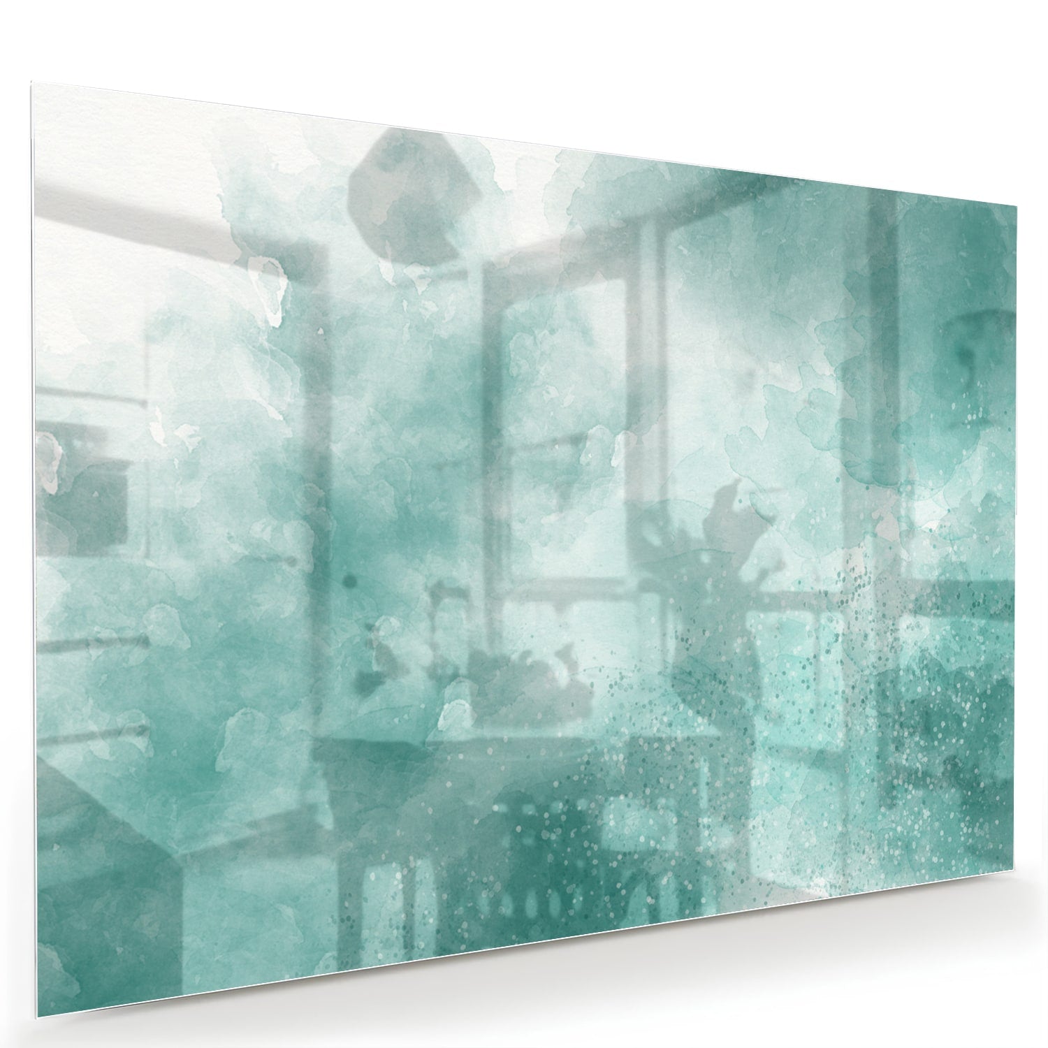 Abstraktes Glasbild in Aquablau – Glasbild aus Sicherheitsglas, Größe 60x40