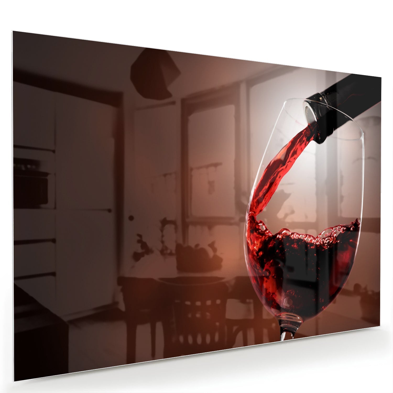 Glasbild mit Rotwein in einem stilvollen Raum – Glasbild aus Sicherheitsglas, Größe 60x40