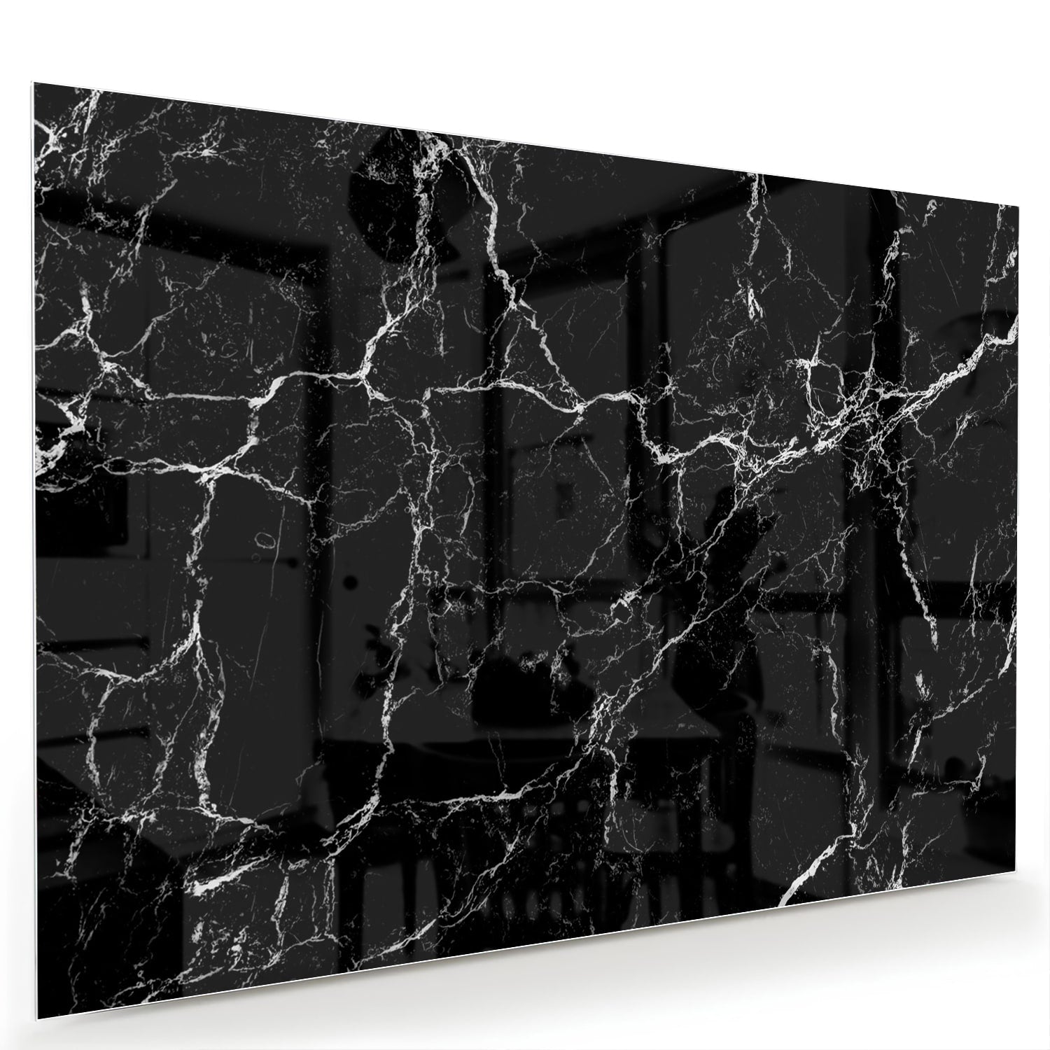 Elegantes Glasbild in schwarzer Marmoroptik – Glasbild aus Sicherheitsglas, Größe 60x40