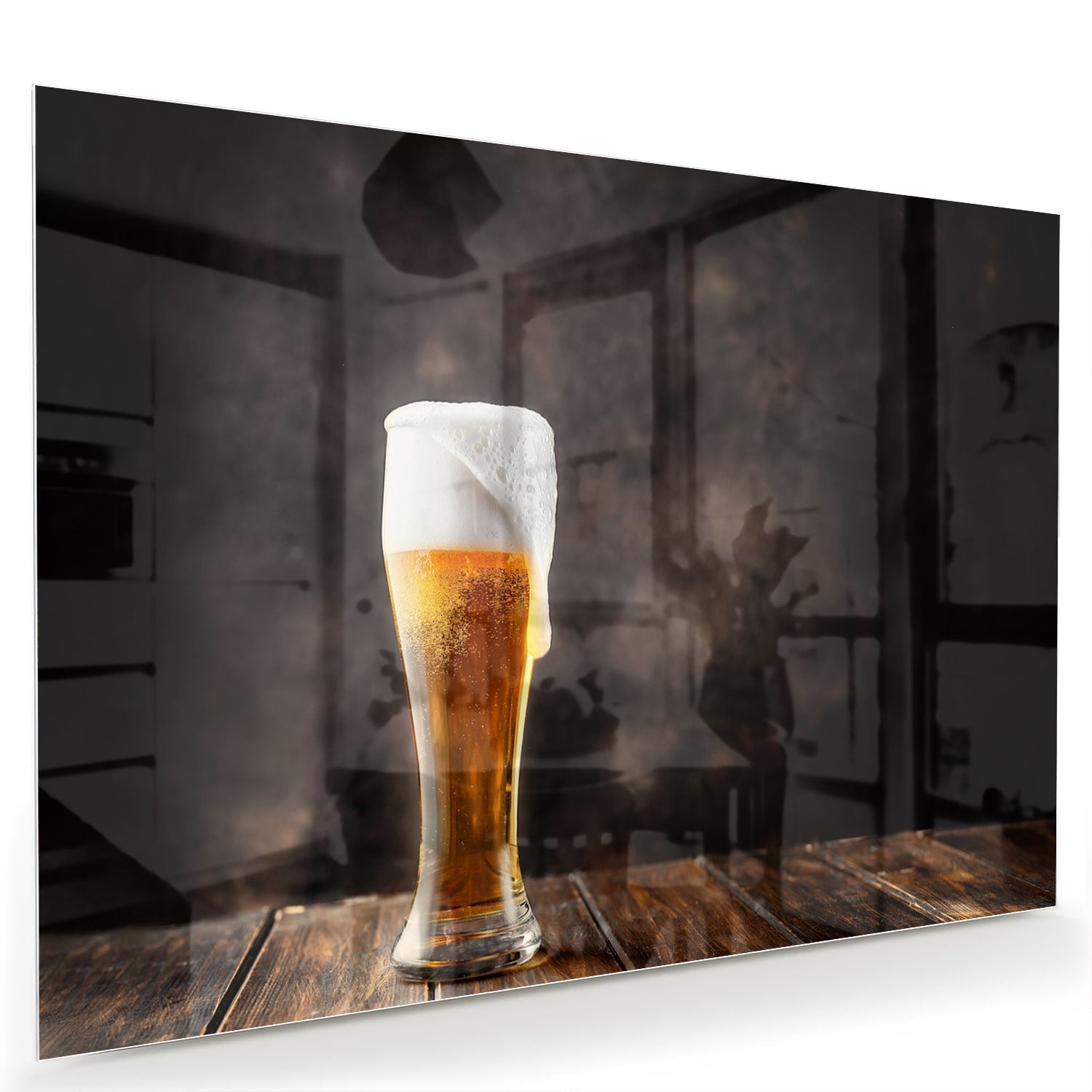 Stilvolles Glasbild mit einem Bier – Glasbild aus Sicherheitsglas, Größe 60x40