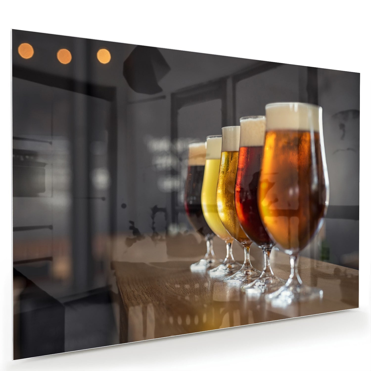 Glasbild mit verschiedenen Bieren – Glasbild aus Sicherheitsglas, Größe 60x40