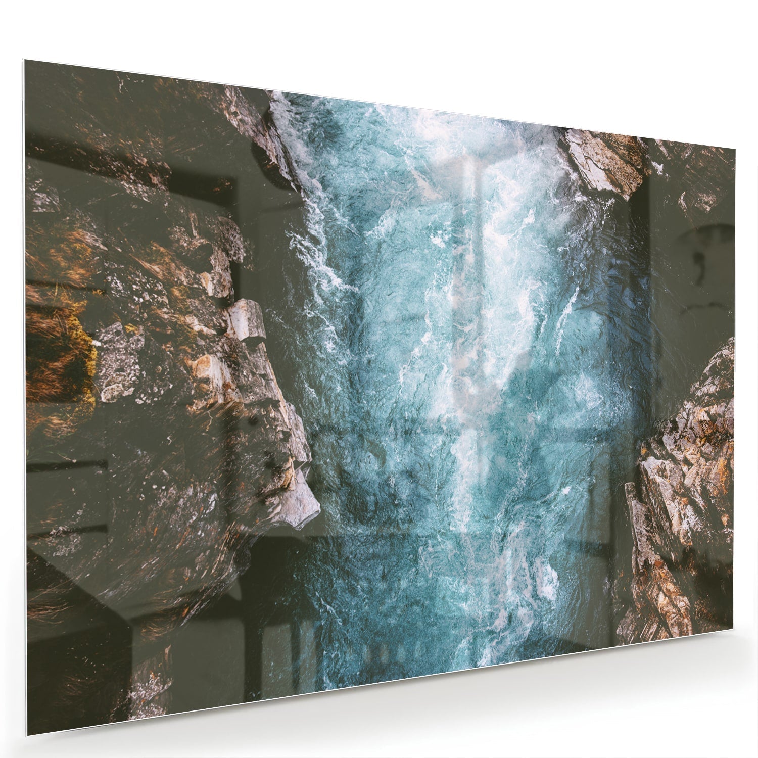 Glasbild mit klarem Bergwasser – Glasbild aus Sicherheitsglas, Größe 60x40