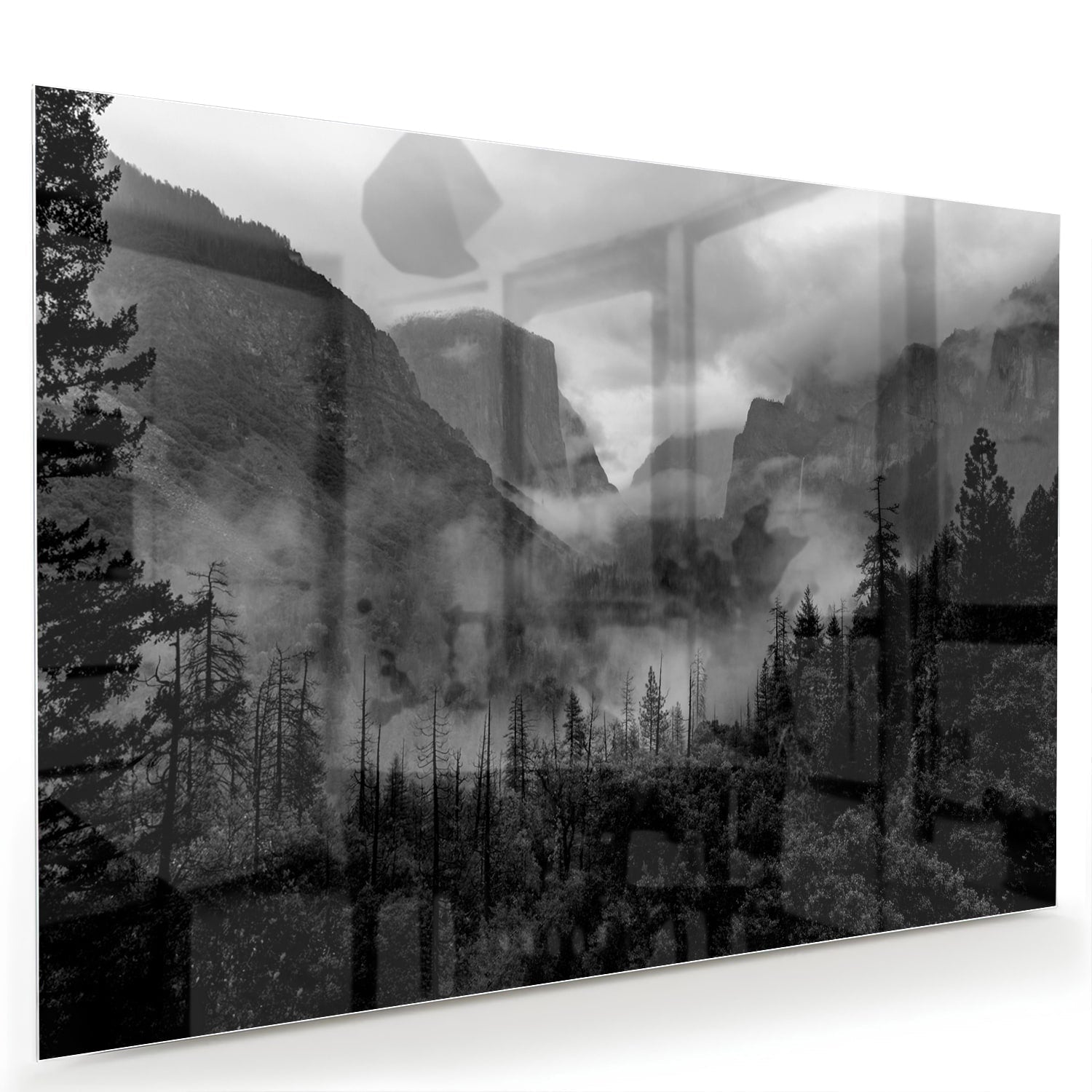 Schwarz-Weiß-Glasbild mit Berglandschaft – Glasbild aus Sicherheitsglas, Größe 60x40