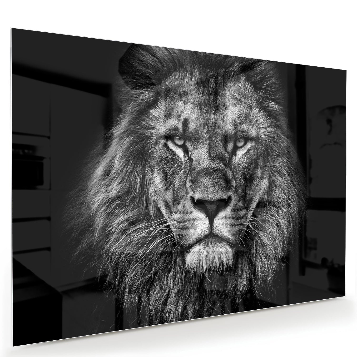 Beeindruckendes Glasbild mit einem Löwen – Glasbild aus Sicherheitsglas, Größe 60x40