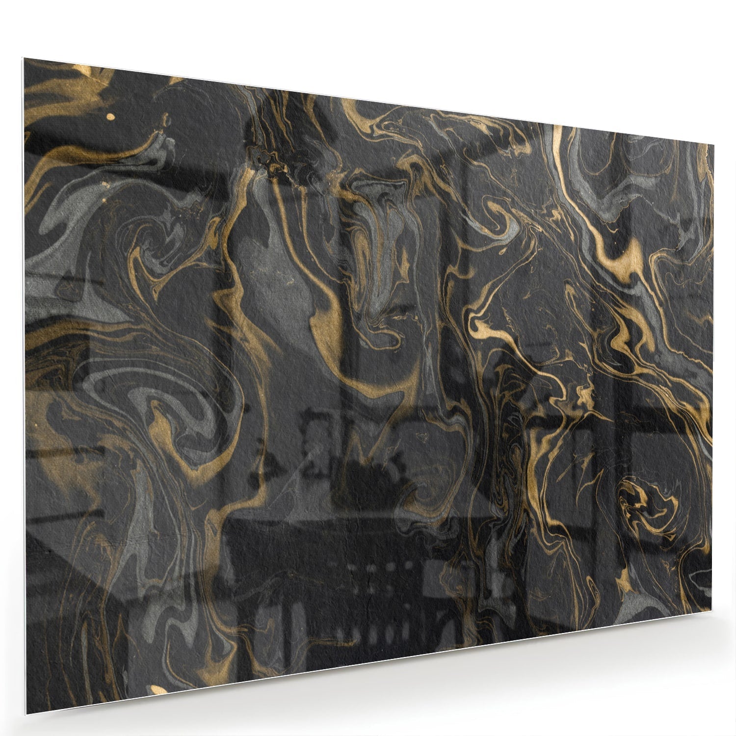 Elegantes schwarz-goldenes Glasbild für Ihr Wohnzimmer – Glasbild aus Sicherheitsglas, Größe 60x40