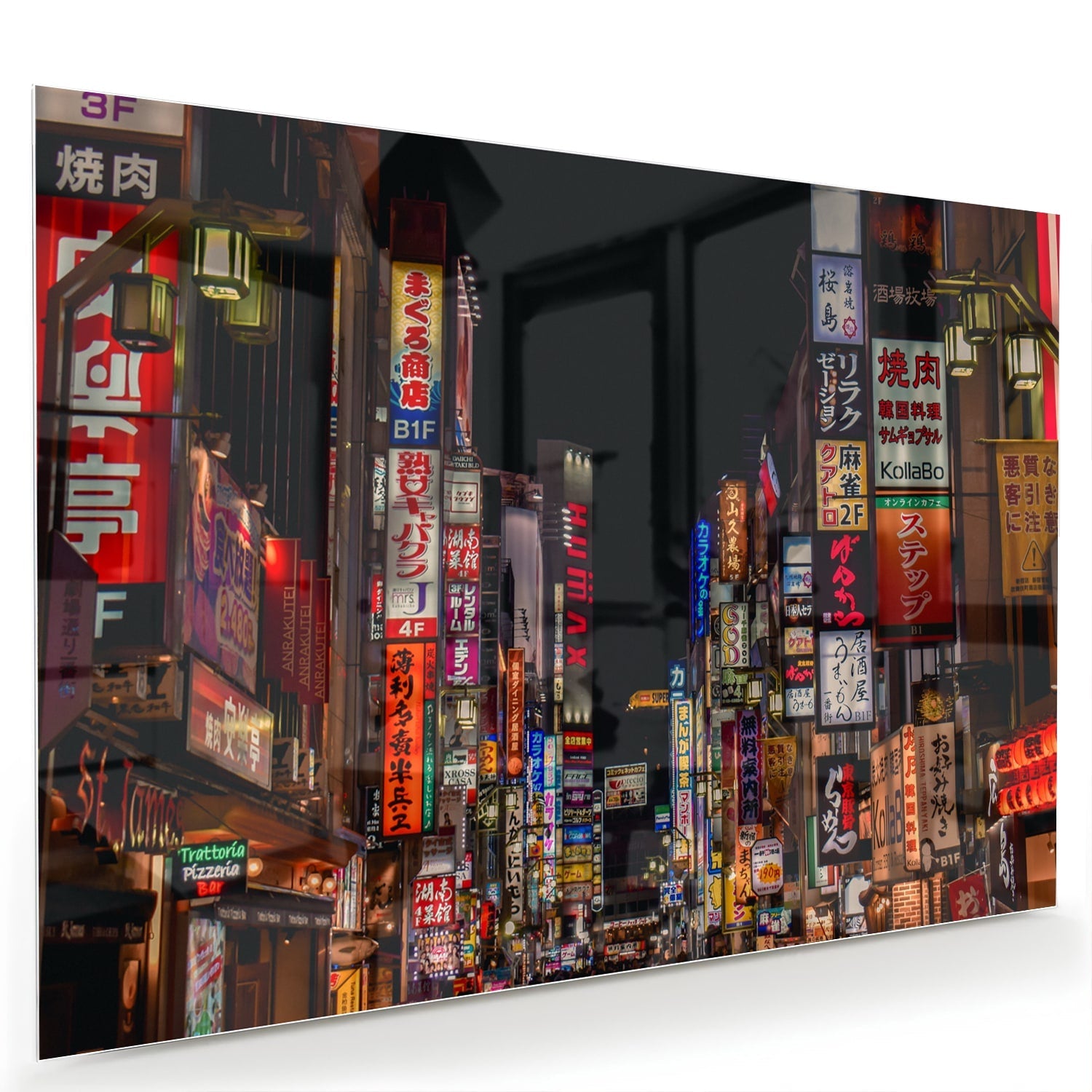 Glasbild mit urbaner Szenerie und bezaubernden Neonlichtern – Glasbild aus Sicherheitsglas, Größe 60x40