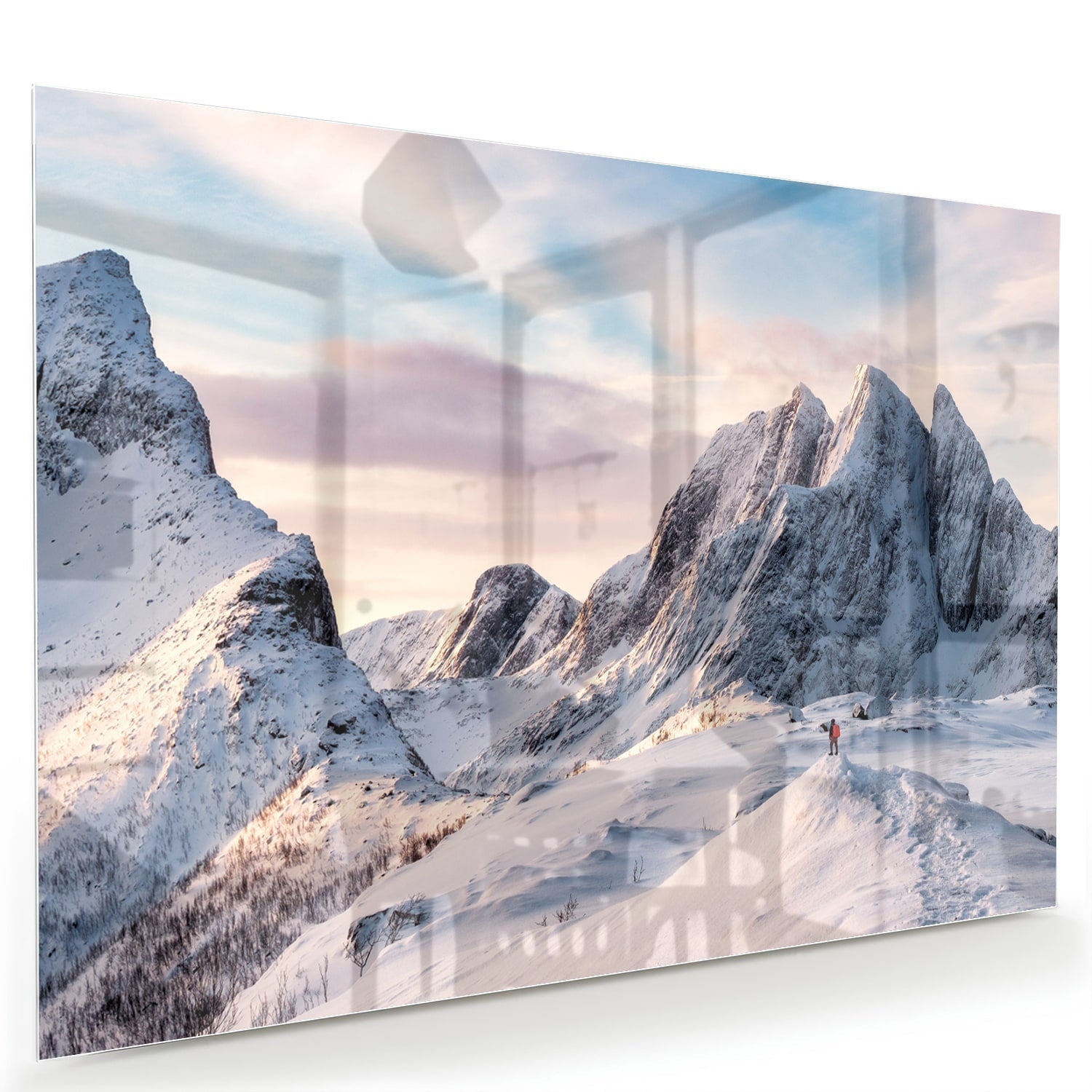 Atemberaubendes Glasbild mit verschneiten Bergen – Glasbild aus Sicherheitsglas, Größe 60x40