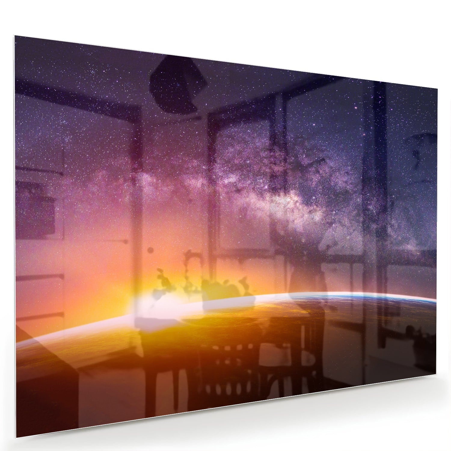 Glasbild mit einem Sternenhimmel bei Sonnenuntergang – Glasbild aus Sicherheitsglas, Größe 60x40