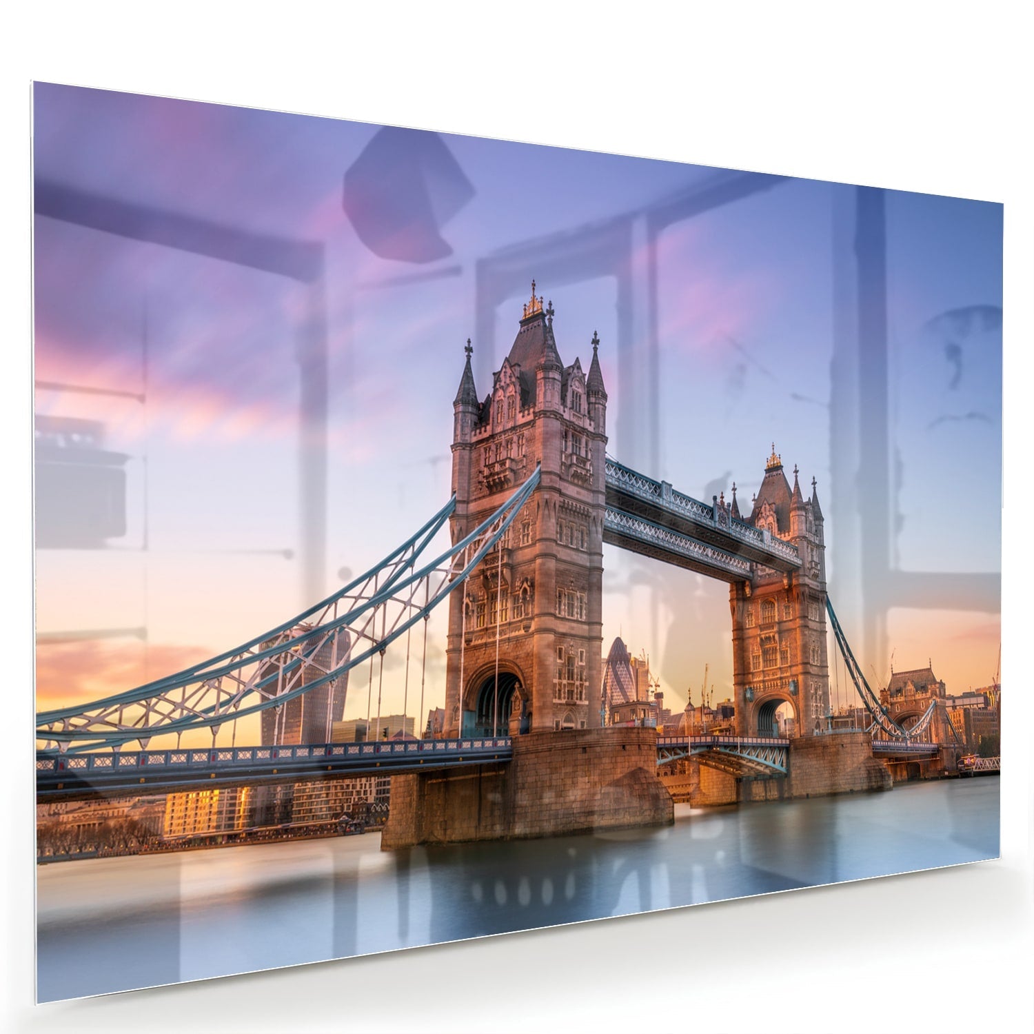 Glasbild mit der Tower Bridge in London – Glasbild aus Sicherheitsglas, Größe 60x40