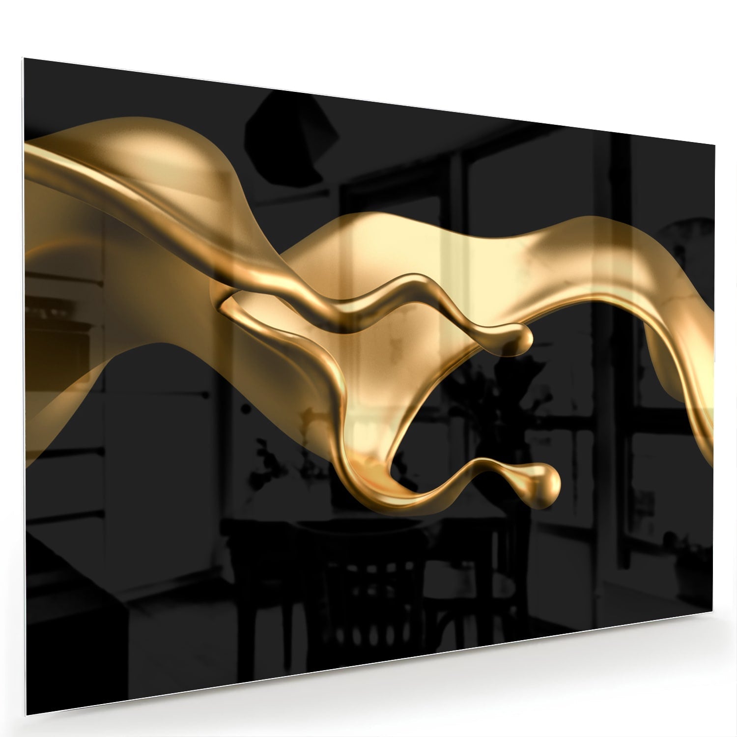 Abstraktes Glasbild mit goldener Welle für elegante Innenräume – Glasbild aus Sicherheitsglas, Größe 60x40