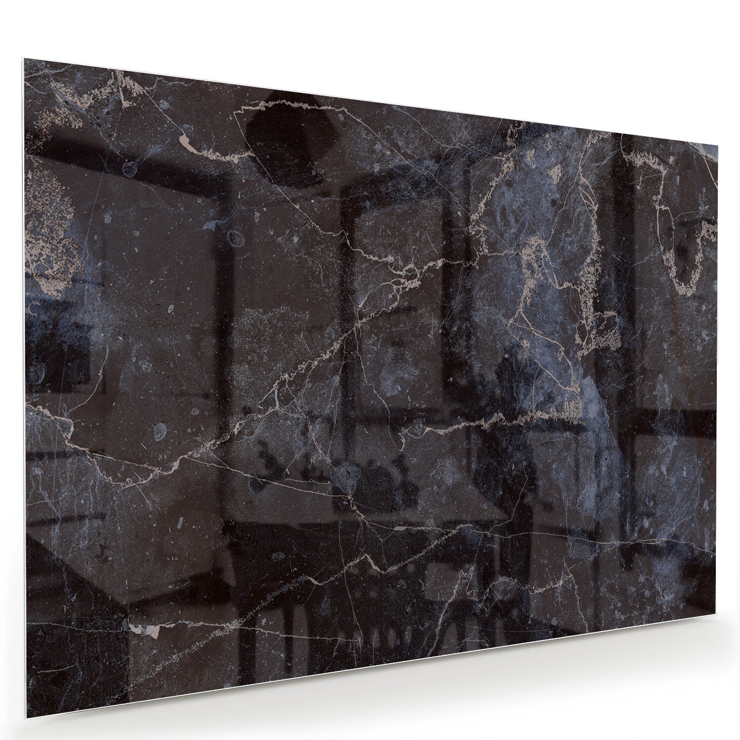 Elegantes Glasbild in dunkler Marmoroptik – Glasbild aus Sicherheitsglas, Größe 60x40