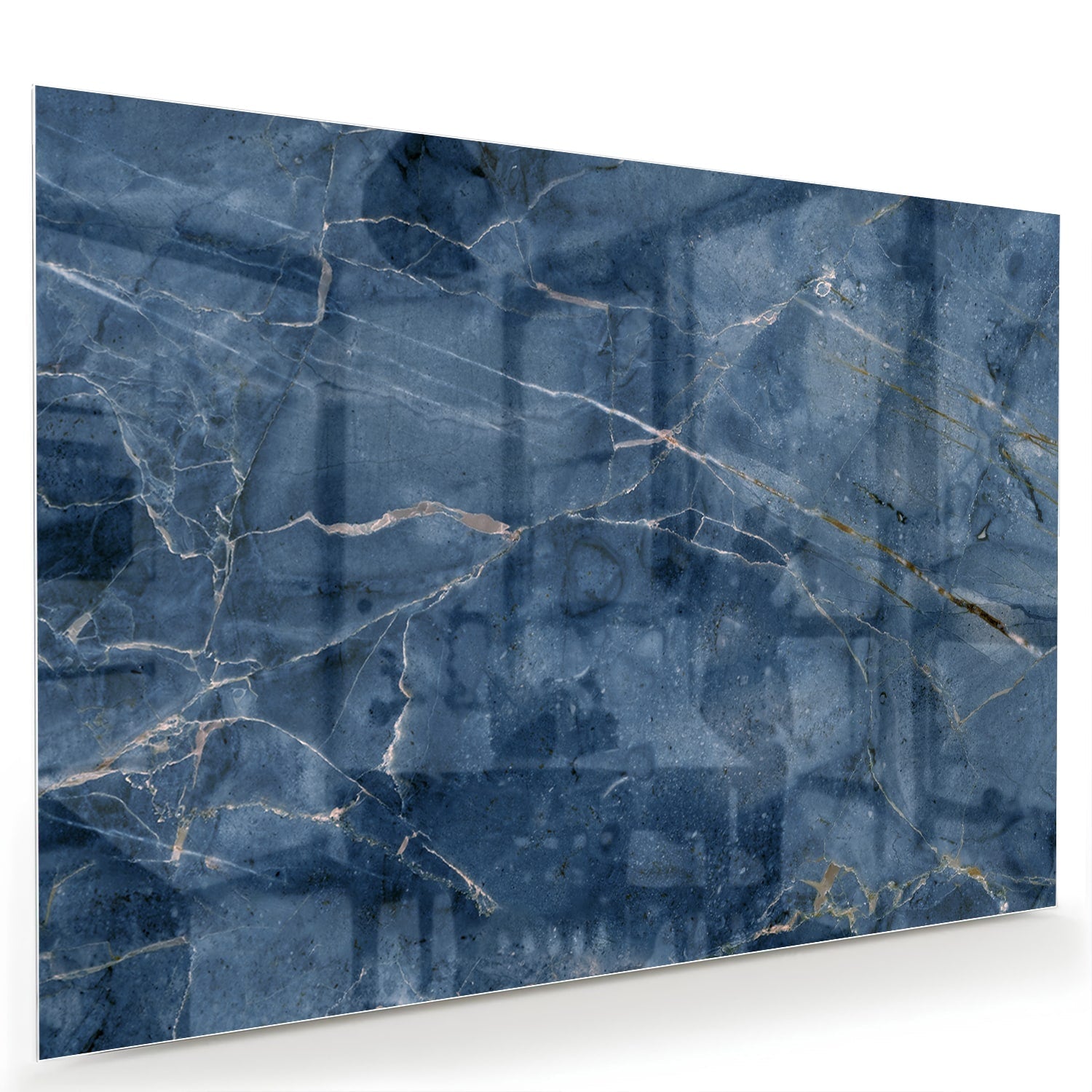 Blaues Glasbild mit Marmoroptik – Glasbild aus Sicherheitsglas, Größe 60x40