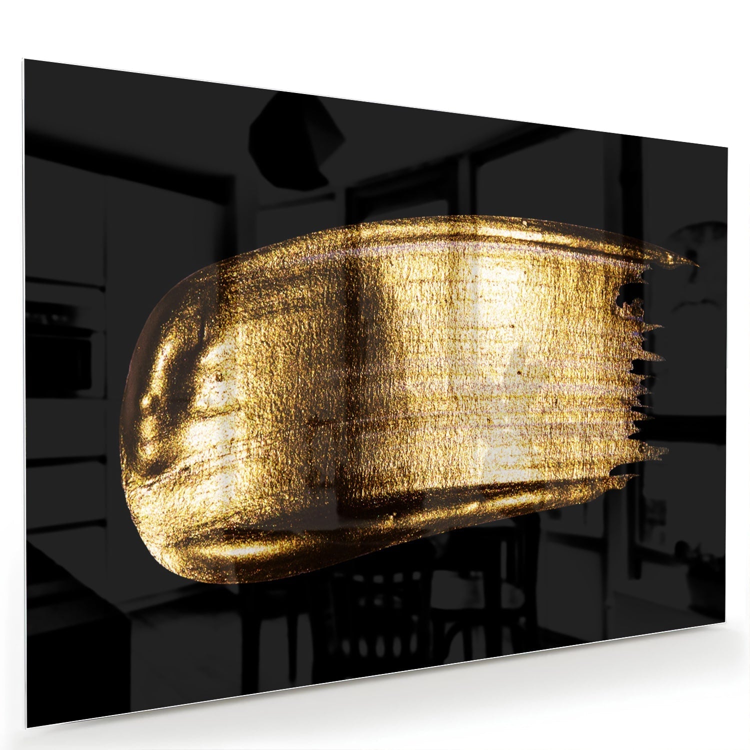 Goldenes abstraktes Glasbild auf schwarzem Hintergrund – Glasbild aus Sicherheitsglas, Größe 60x40