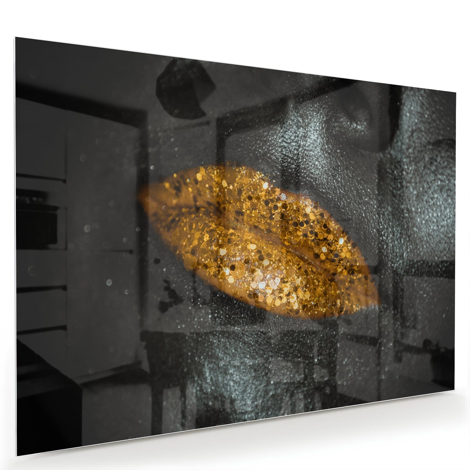 Glasbild mit goldenem Blatt für Ihr Interieur – Glasbild aus Sicherheitsglas, Größe 60x40