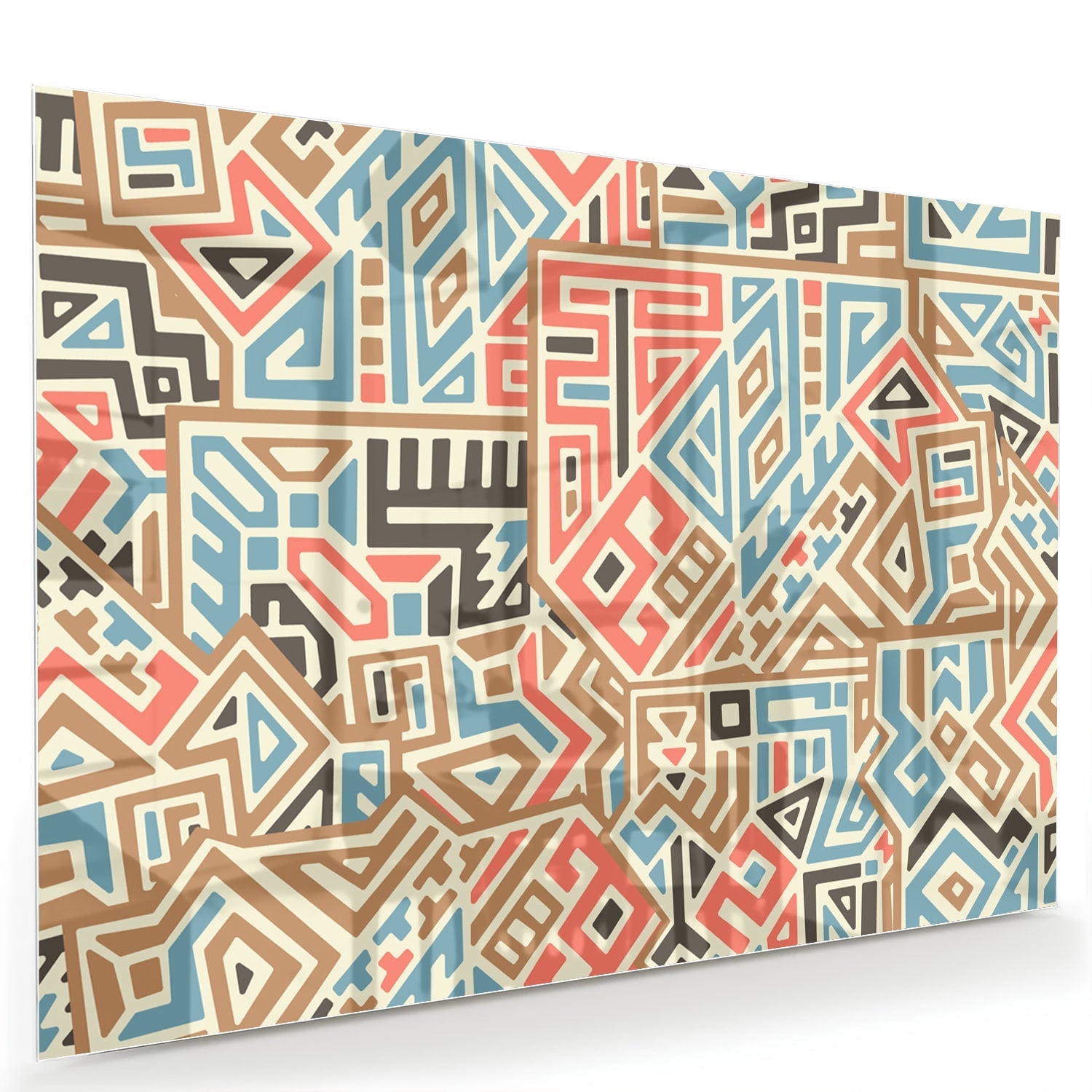 Abstraktes Glasbild mit farbenfrohen geometrischen Mustern – Glasbild aus Sicherheitsglas, Größe 60x40