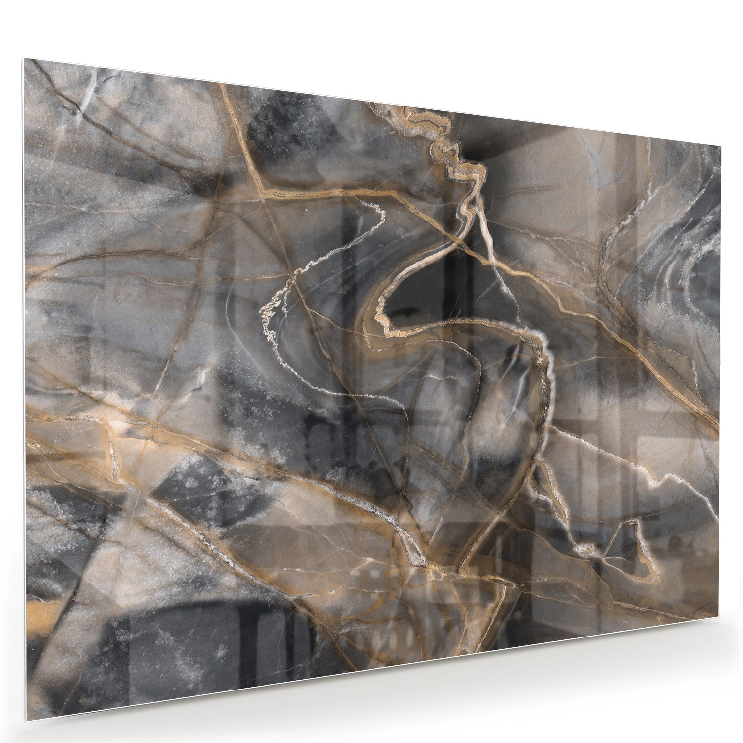 Modernes Glasbild mit abstrakten Linien in Schwarz und Gold – Glasbild aus Sicherheitsglas, Größe 60x40
