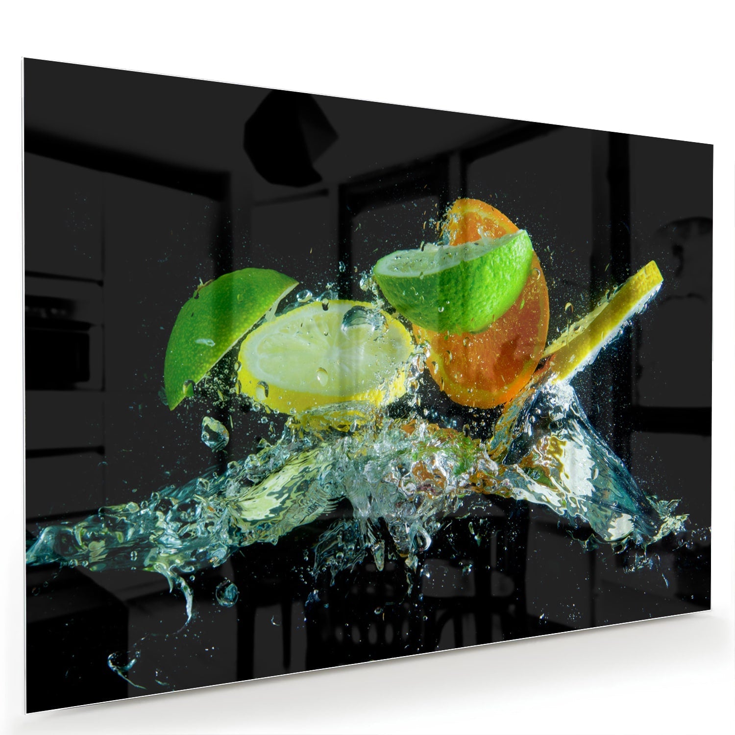 Glasbild mit farbenfrohen Zitrusfrüchten – Glasbild aus Sicherheitsglas, Größe 60x40