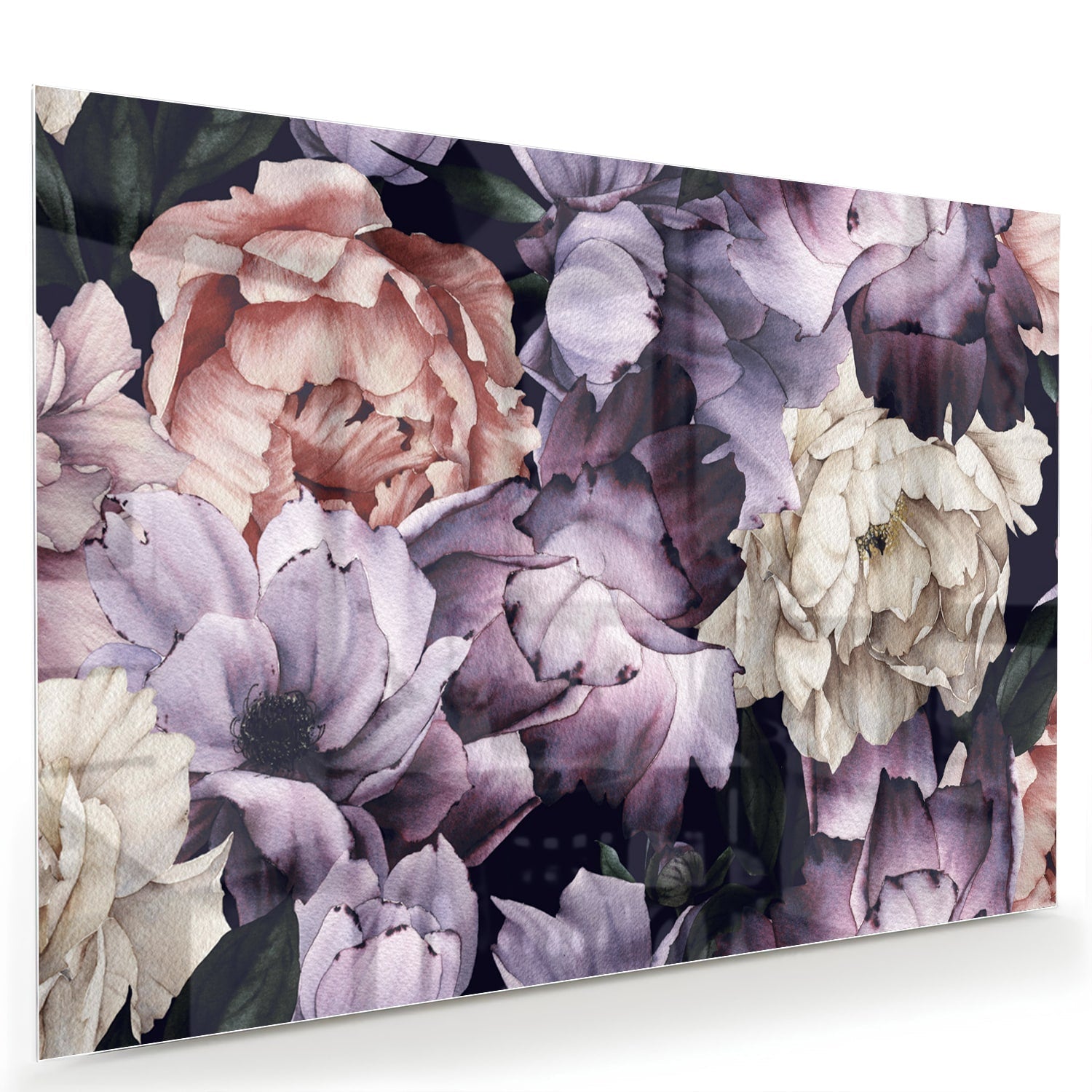 Glasbild mit wunderschönen violetten Blumen – Glasbild aus Sicherheitsglas, Größe 60x40