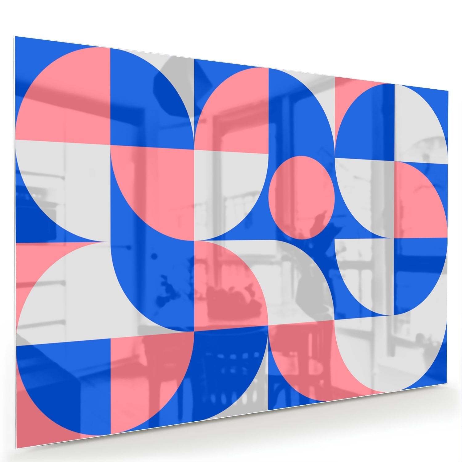 Abstraktes Glasbild mit blauen und rosa Farbtönen – Glasbild aus Sicherheitsglas, Größe 60x40