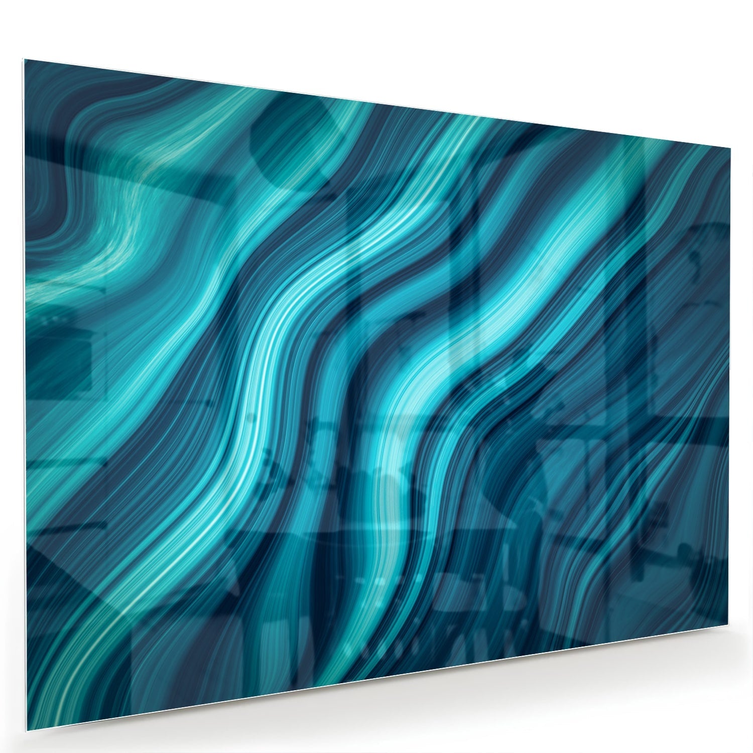 Stilvolles Glasbild mit blauen Wellen – Glasbild aus Sicherheitsglas, Größe 60x40