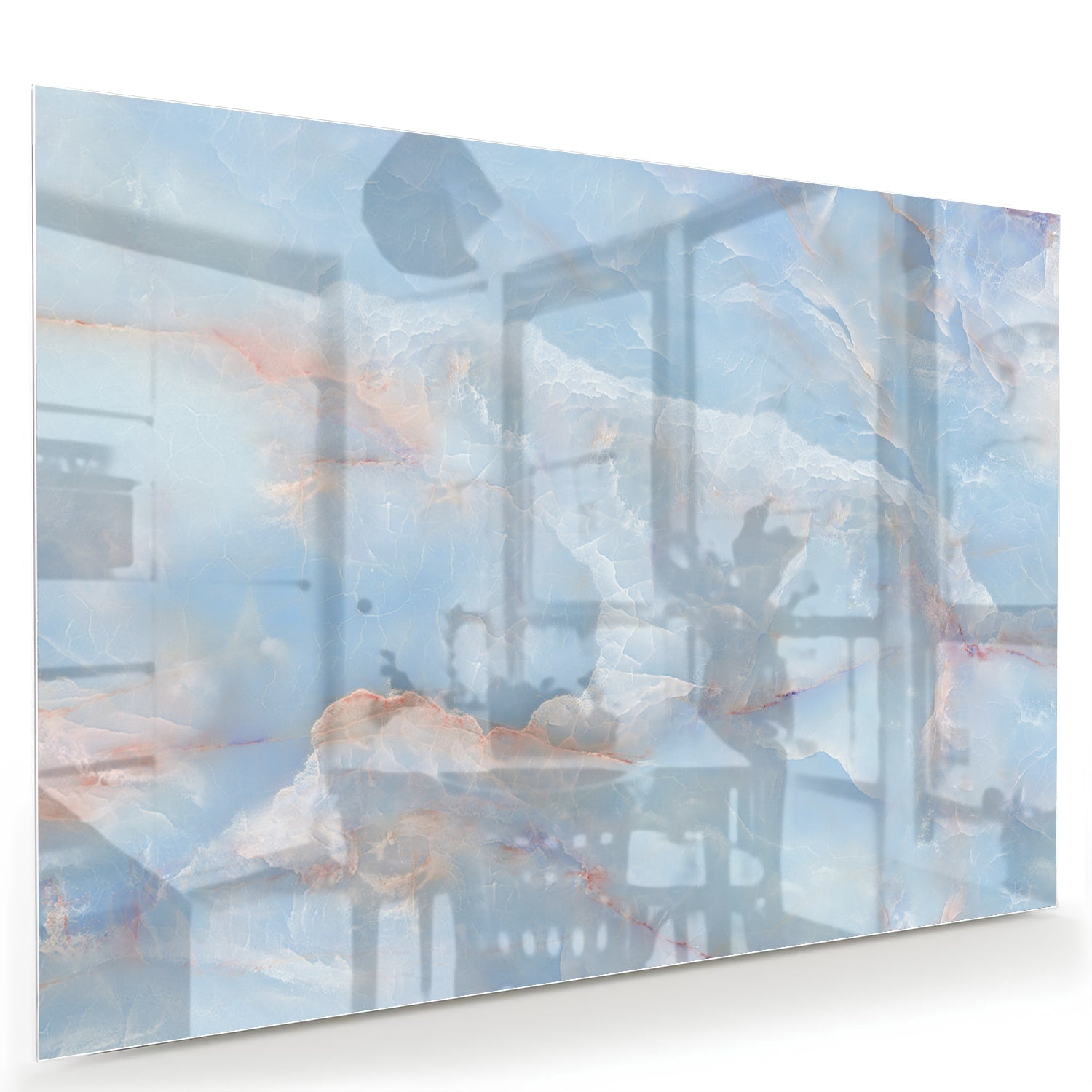 Abstraktes Glasbild in sanften Blautönen – Glasbild aus Sicherheitsglas, Größe 60x40