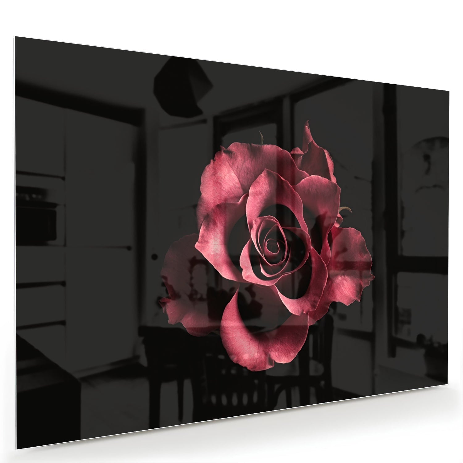Elegantes Glasbild mit Rosen auf schwarzem Hintergrund – Glasbild aus Sicherheitsglas, Größe 60x40