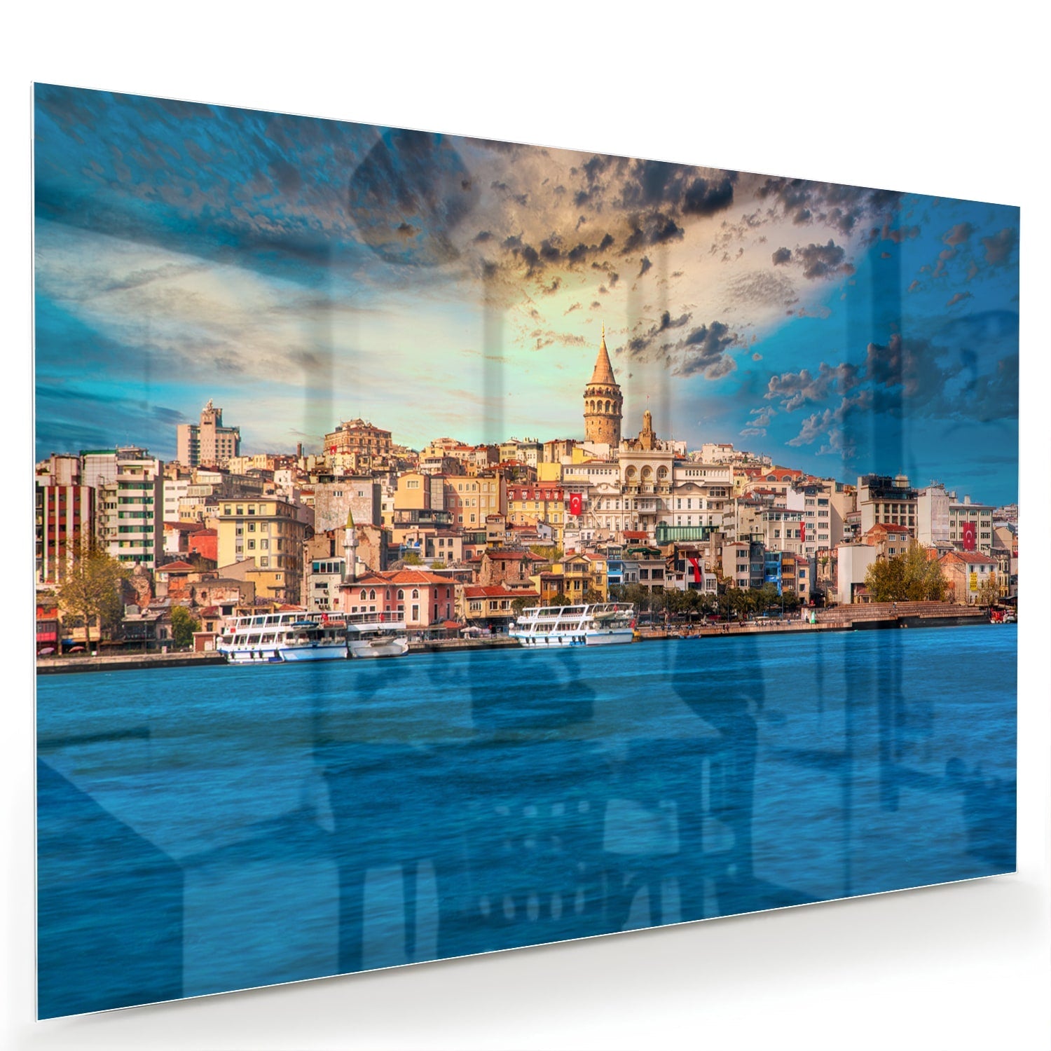Glasbild – Stadt am See – Glasbild aus Sicherheitsglas, Größe 60x40