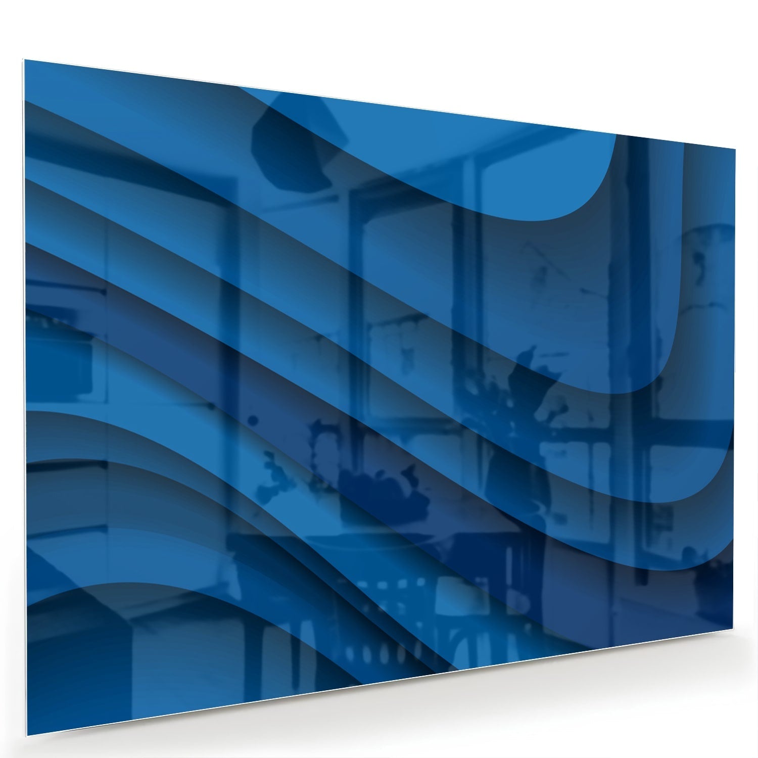 Modernes Glasbild in verschiedenen Blautönen – Glasbild aus Sicherheitsglas, Größe 60x40