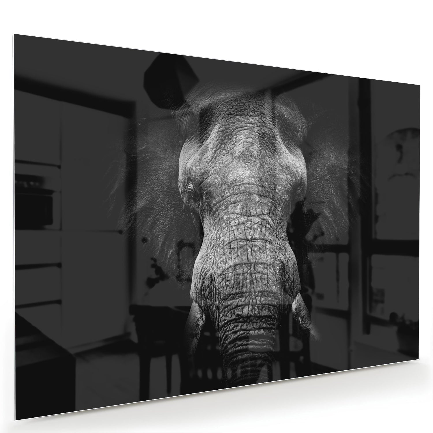 Beeindruckendes Glasbild mit einem Elefanten – Glasbild aus Sicherheitsglas, Größe 60x40